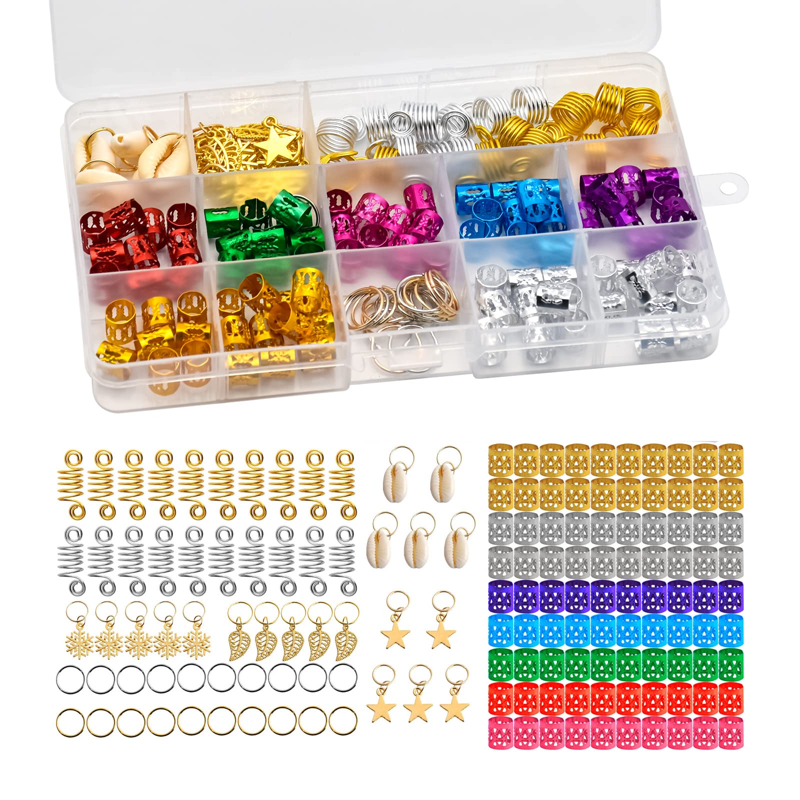Skyzone 150PCS Women's Hair Jewelry Set - Braids Accessories with Metal Cuffs, Hair Rings, Shell Charms & Star Pendants for Dreadlocks & Braiding | Perfect for Boho, Festival & Everyday Hairstyles
