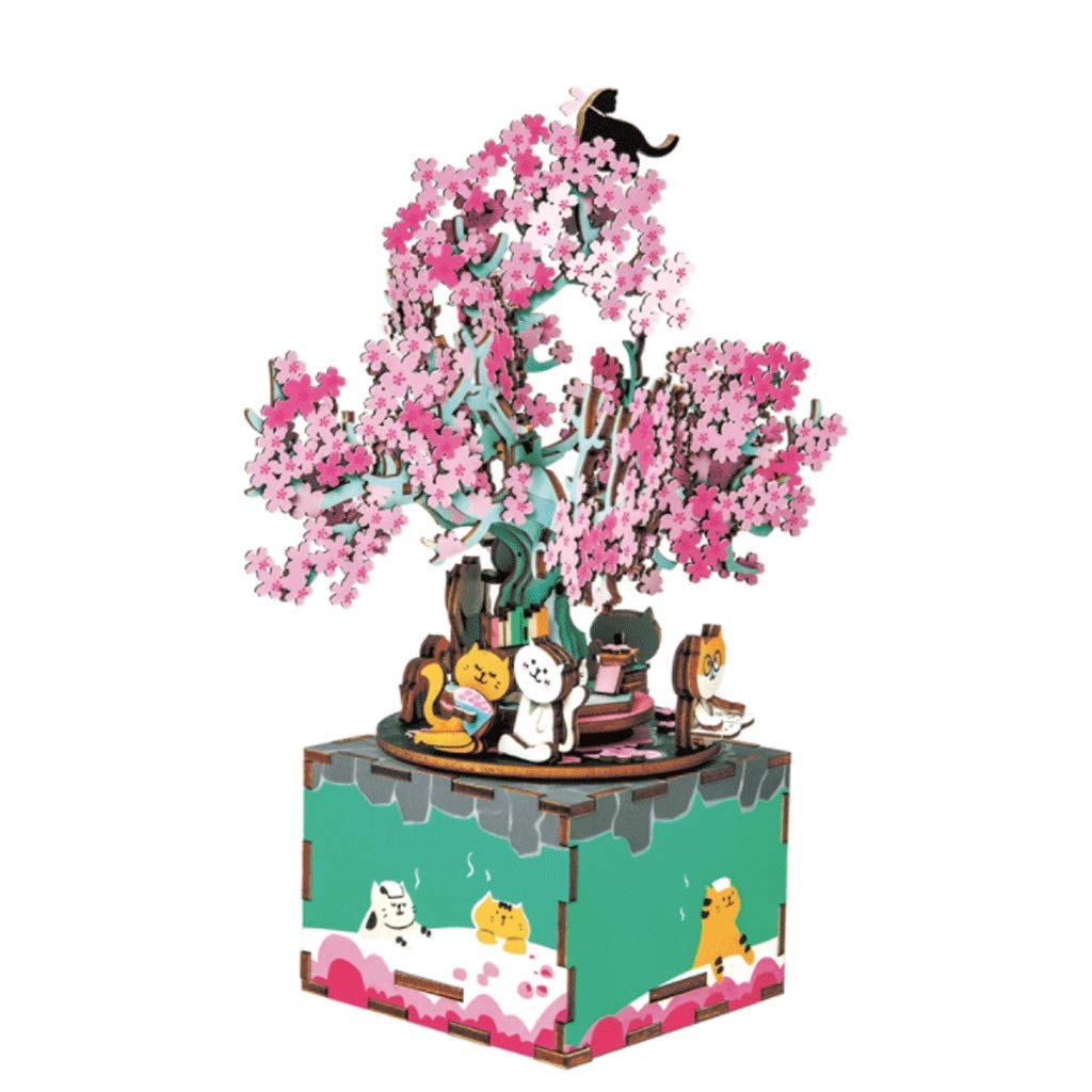 Xilinshop DIY Handmade Wooden Music Box - Rotating Sakura Tree Design, Creative Birthday Gift for Her, Home Decor & Romantic Present (Color A) | Perfect for Anniversaries, Weddings & Special Occasions
