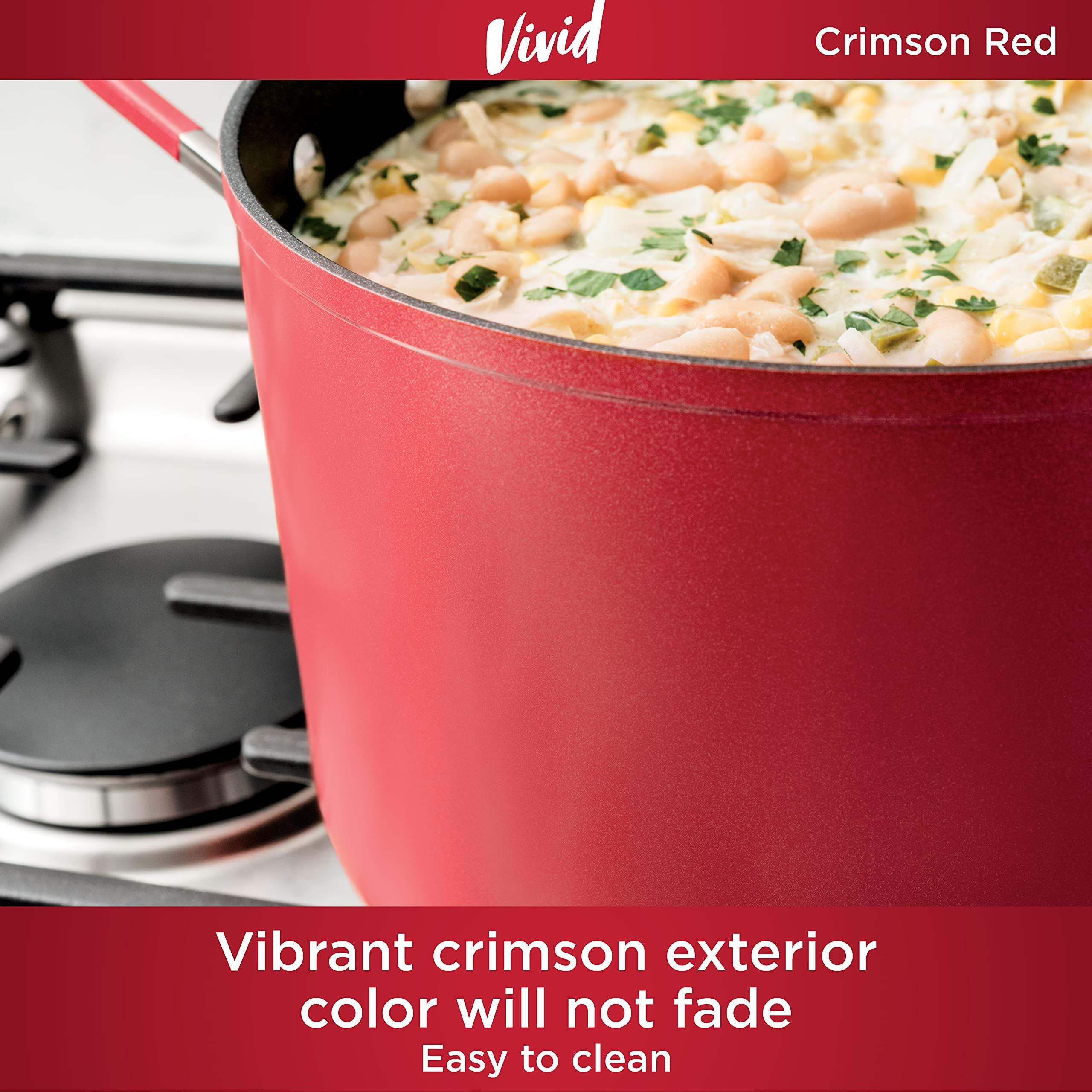 Ninja C28000 Foodi NeverStick Vivid 8-Piece Nonstick Cookware Set with Lids - Durable, Oven Safe to 400°F, Cool-Touch Handles, Crimson Red - Perfect for Frying, Sautéing, Baking & Everyday Cooking
