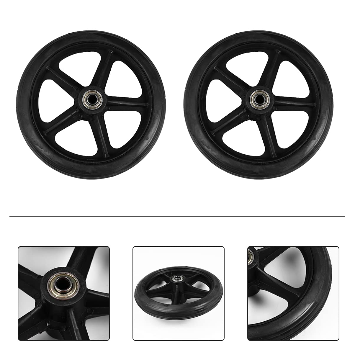 EXCEART 2-Pack 7 Inch Wheelchair Front Caster Wheels - Replacement Rubber Tires for Wheelchairs & Walkers (Black) - Perfect for Smooth Mobility & Daily Use