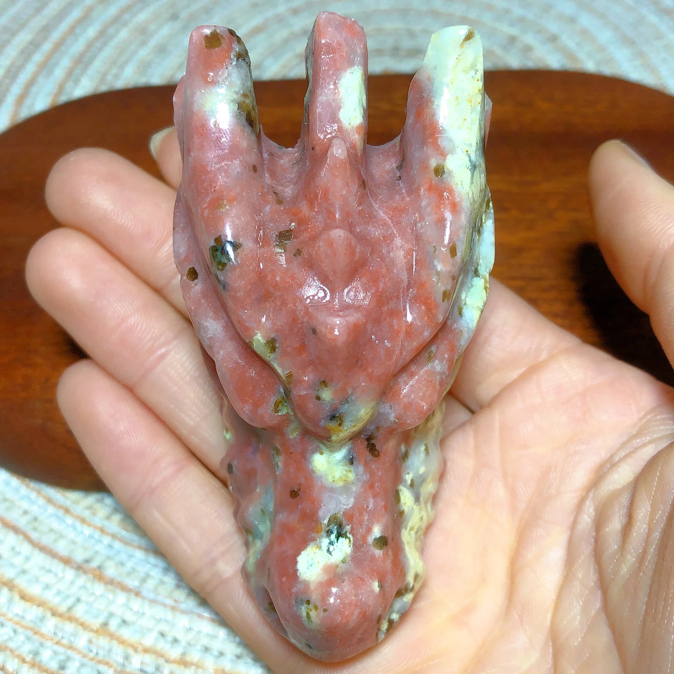 Pink & Green Tourmaline Dragon Skull Carving - Natural Crystal Gemstone Sculpture for Home Decor, Mineral Energy Figurine, Unique Spiritual Gift for Collectors & Meditation Spaces
