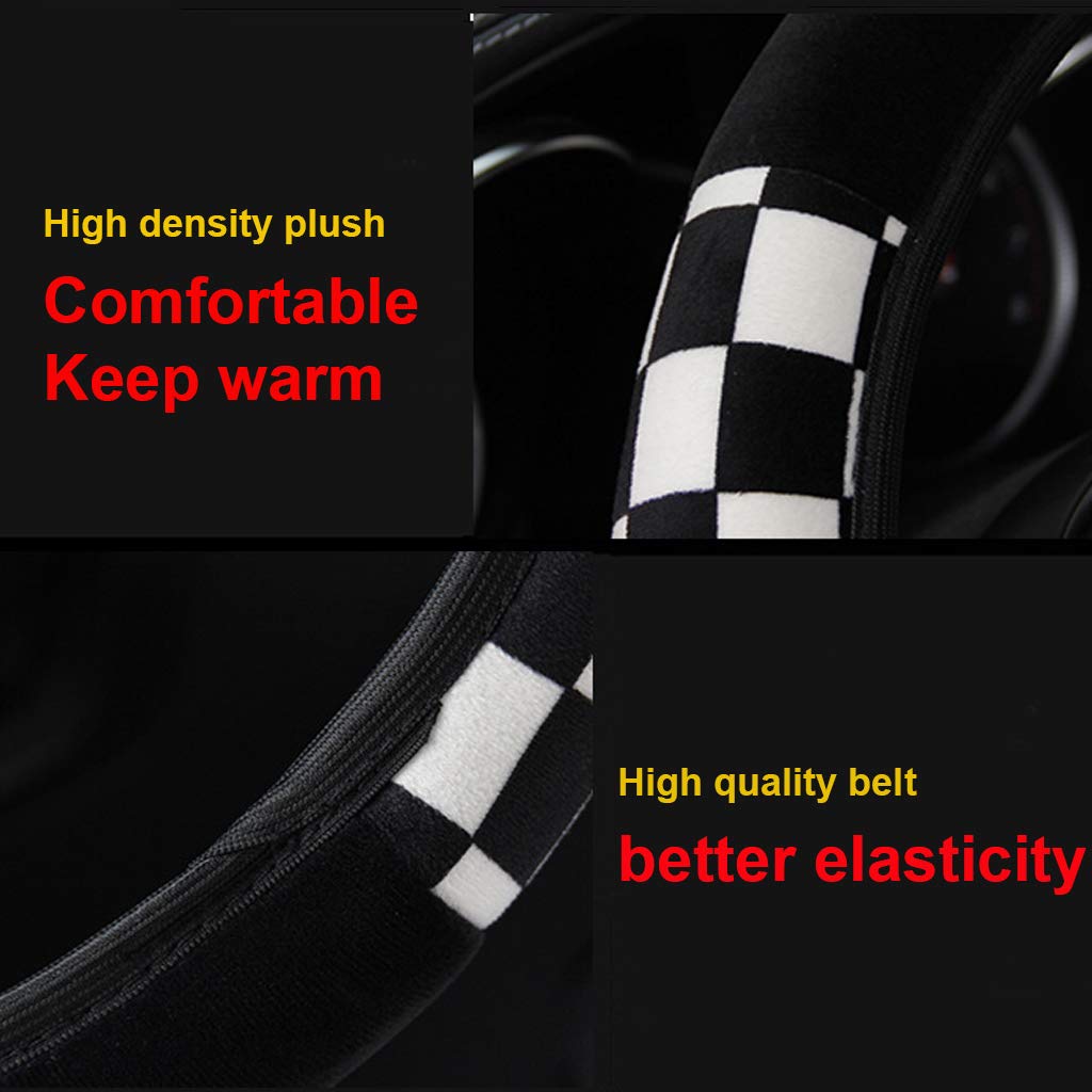 ZaCoo Universal Soft Plush Steering Wheel Cover - Winter Warm 14-15 Inch for Cars, Trucks & SUVs (Black & White) | Non-Slip Grip & Comfort Driving in Cold Weather