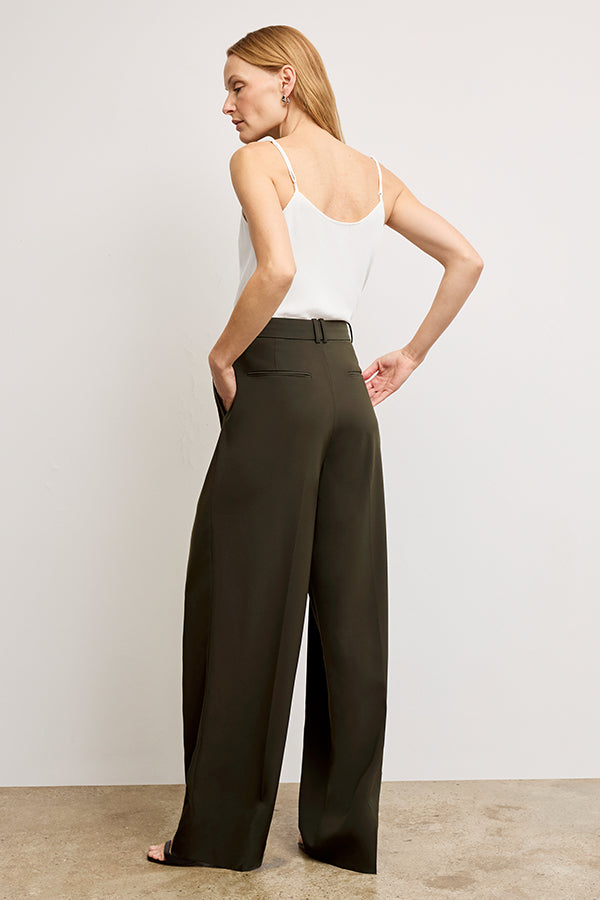 Rina Sculptural High-Waisted OrigamiTech Pants for Women - Olive Green Wide Leg Trousers | Comfortable & Stylish for Work, Travel & Casual Wear