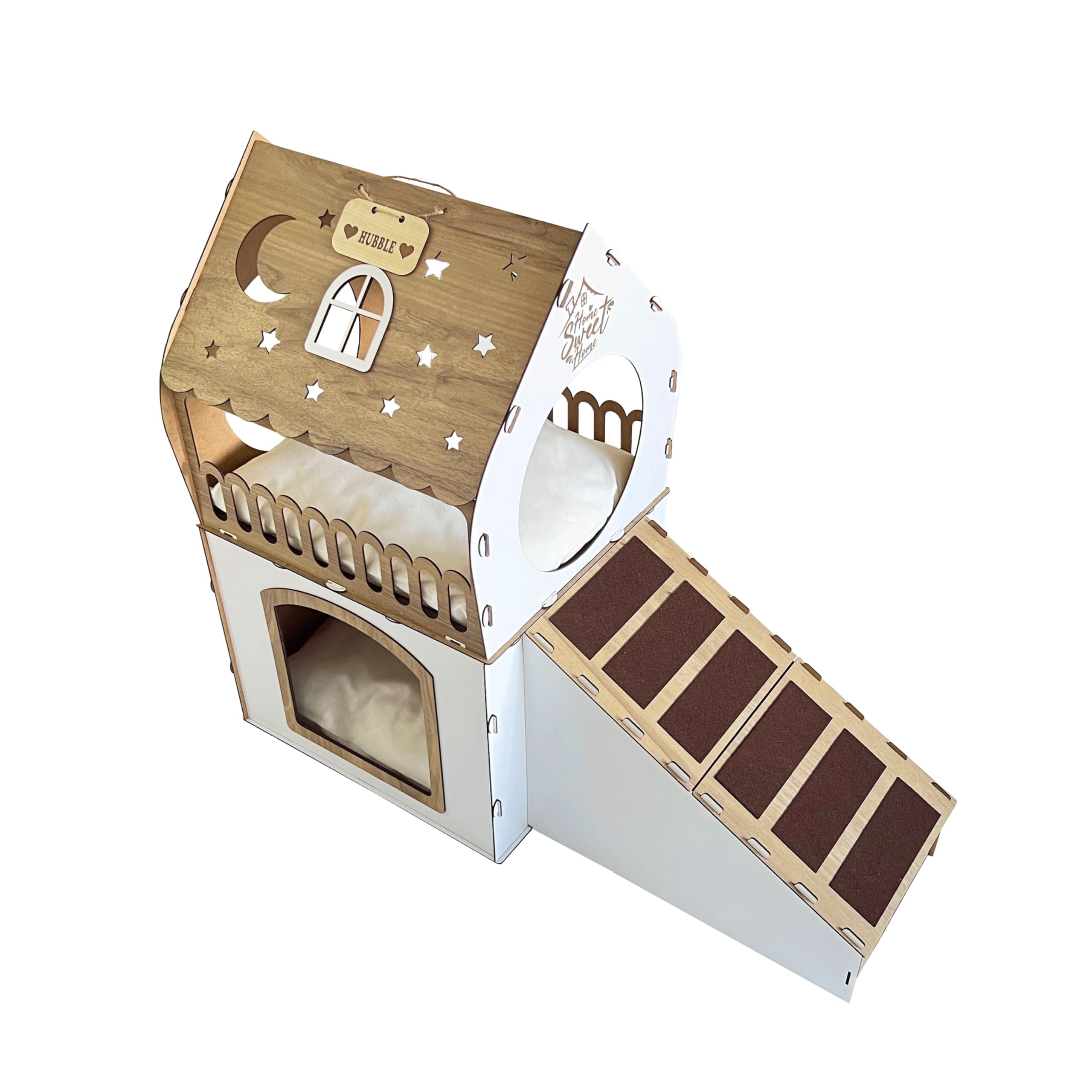 Premium Wooden Rabbit House - Modern Rabbit Castle for 2 Rabbits, Guinea Pigs & Chinchillas | Extra Large Pet Bed & Furniture for Small Animals (Large, White-Modena) | Perfect for Indoor Cages, Playpens & Cozy Pet Napping Spots