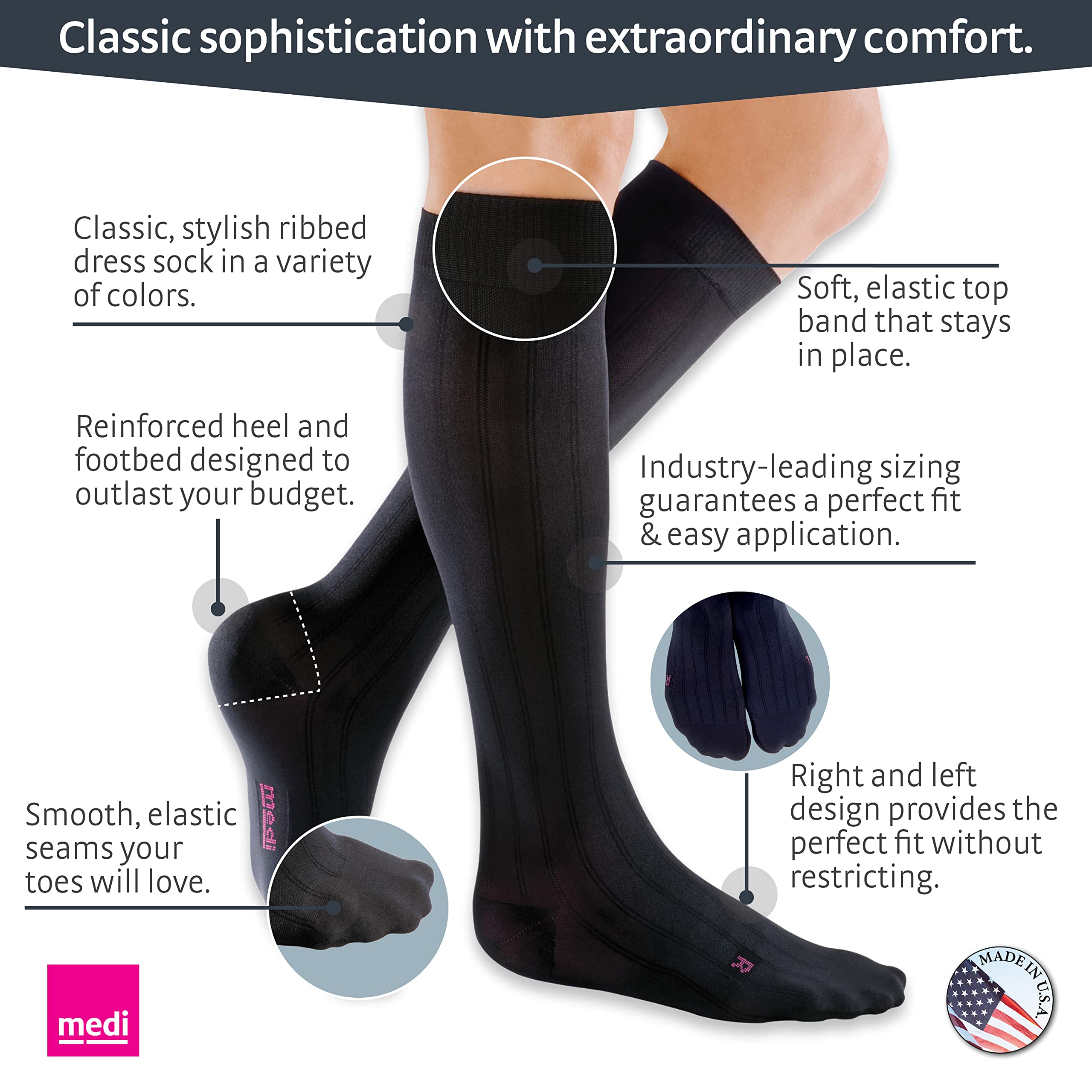 Mediven for Men Classic 20-30 mmHg Compression Socks - Calf High Support Stockings for Improved Leg Circulation & Comfort | Ideal for Travel, Work & Varicose Vein Relief