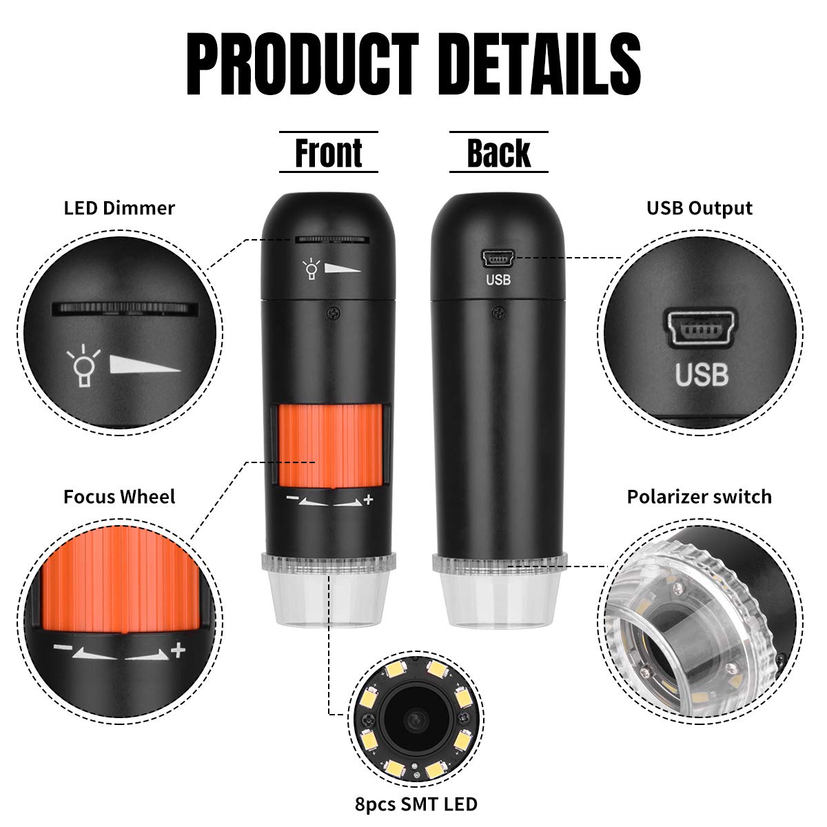 5MP Polarizing USB Microscope - 250x Magnification Digital Microscope Camera for Coin Collecting & Micro Soldering | Compatible with Windows/Mac | Perfect for Hobbyists, Jewelers & Electronics Repair