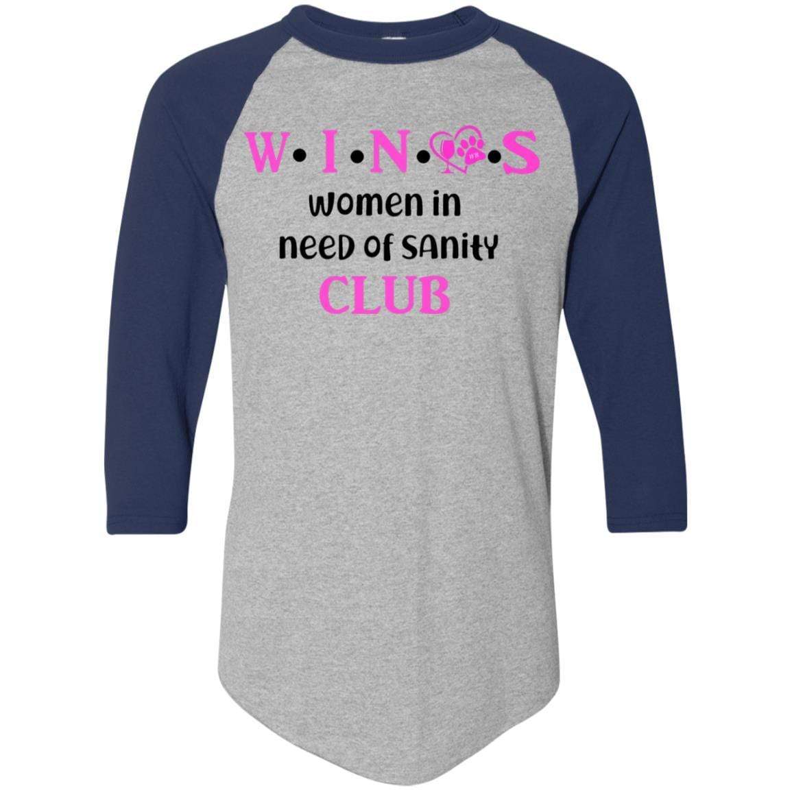 WineyBitches.Co WINOS Club Colorblock Raglan Jersey - Pink Lettering Women's Baseball Tee | Soft Cotton Blend Long Sleeve Shirt for Wine Lovers | Perfect for Wine Tasting Parties & Girls Night Out