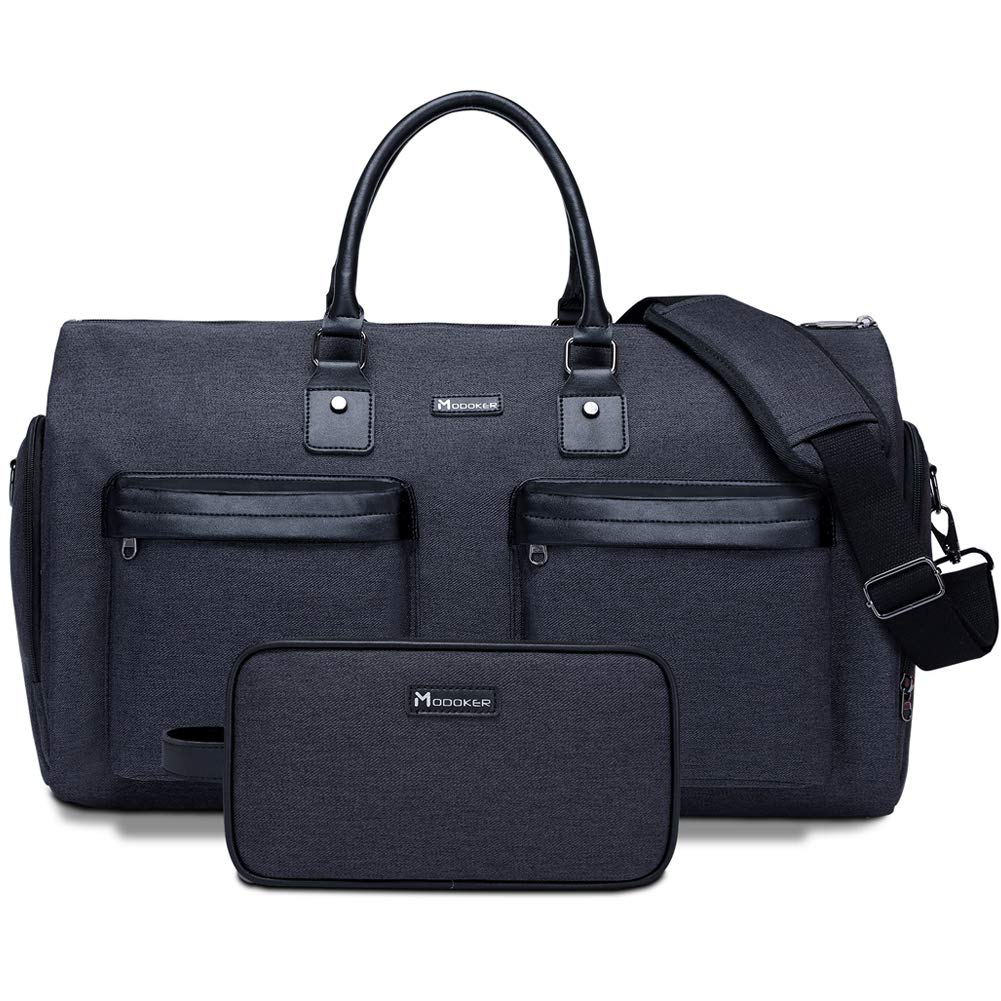 Modoker 2-in-1 Convertible Garment & Duffel Bag with Toiletry Pouch - Carry On Luggage for Business Travel, Suitcase for Men & Women - Multi-Functional Hanging Suit Bag (Black) - Perfect for Business Trips, Weddings & Formal Events