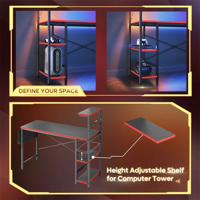 Bestier 51 Inch LED Gaming Desk with 4 Tier Shelves & Storage Bag - Perfect for PC Gaming Setup, Home Office & Streaming Station