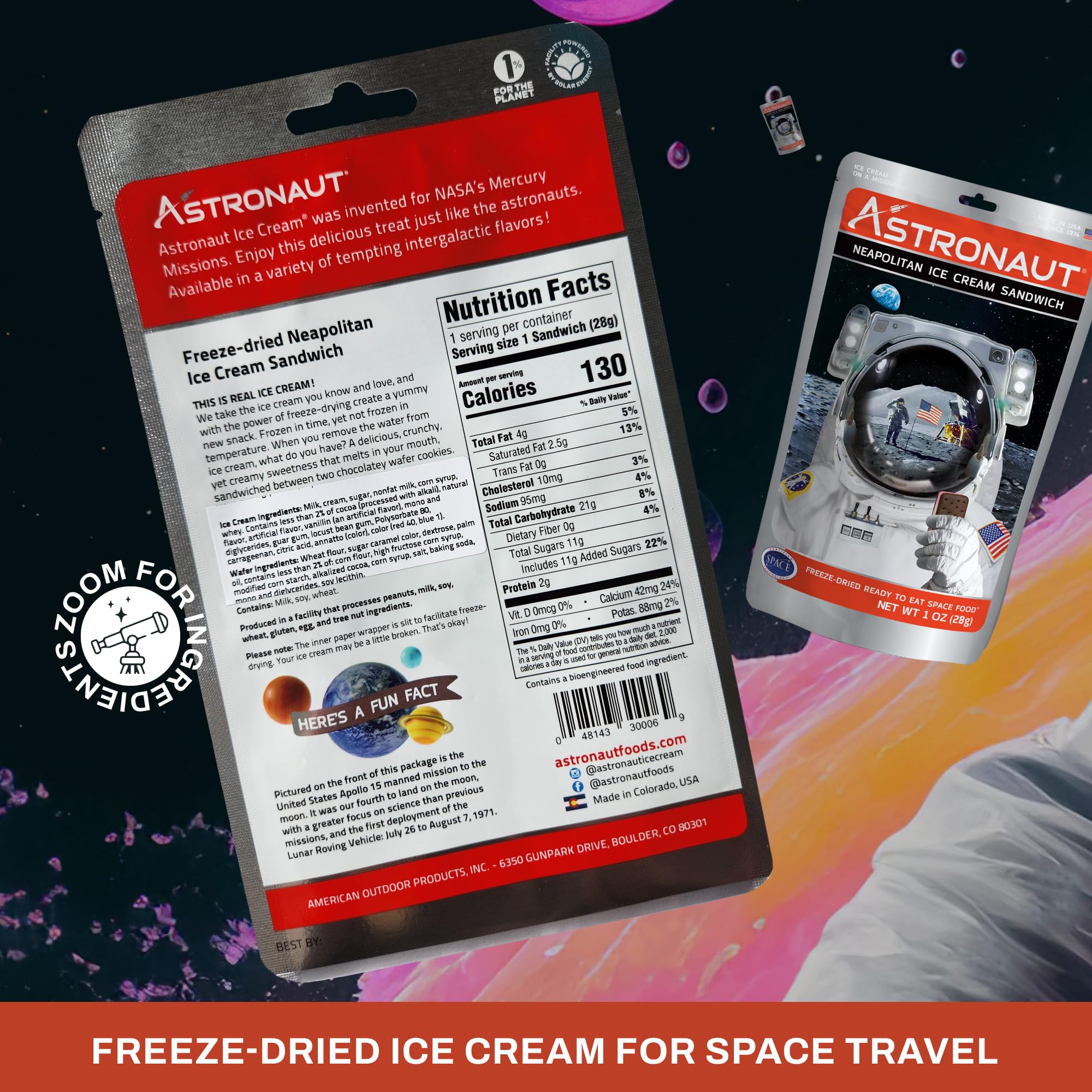 Freeze-Dried Ice Cream Sandwich - NASA Astronaut Space Dessert | Neapolitan Flavor | 6-Pack | Perfect for Camping, Hiking & Space-Themed Parties