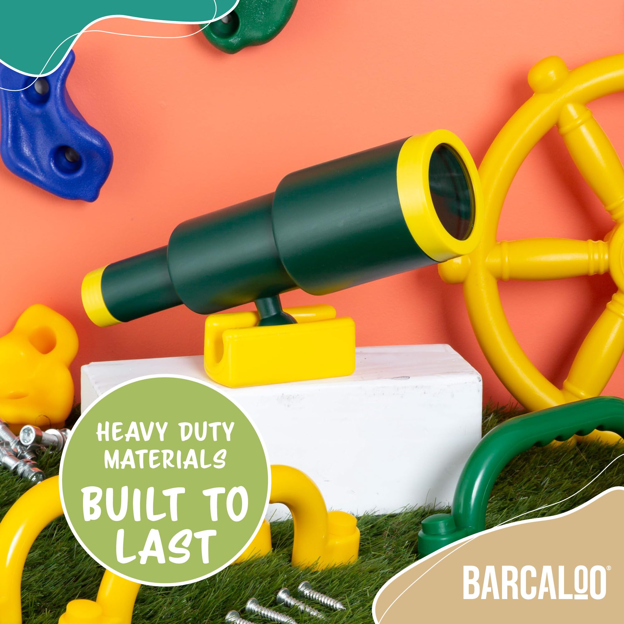 Barcaloo Kids Telescope Playset - Outdoor & Backyard Playground Accessories for Children | Pirate Telescope for Swingsets, Jungle Gyms, Treehouses & Playground Equipment | Perfect for Backyard Adventures, Pirate Role Play & Outdoor Exploration