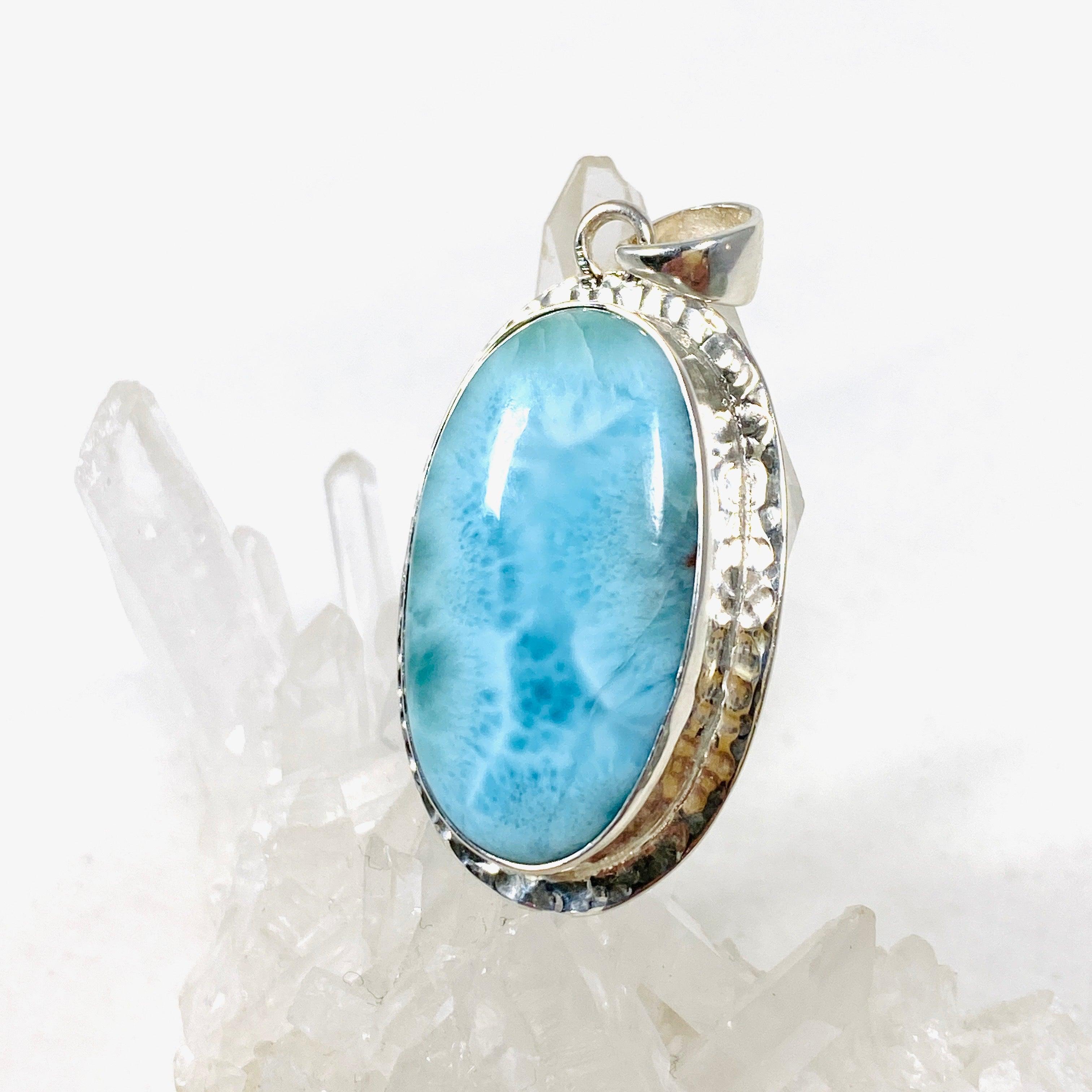 Larimar Oval Pendant Necklace KPGJ4170 - Genuine Dominican Blue Stone Jewelry for Women, Gift for Her, Perfect for Everyday Wear & Special Occasions