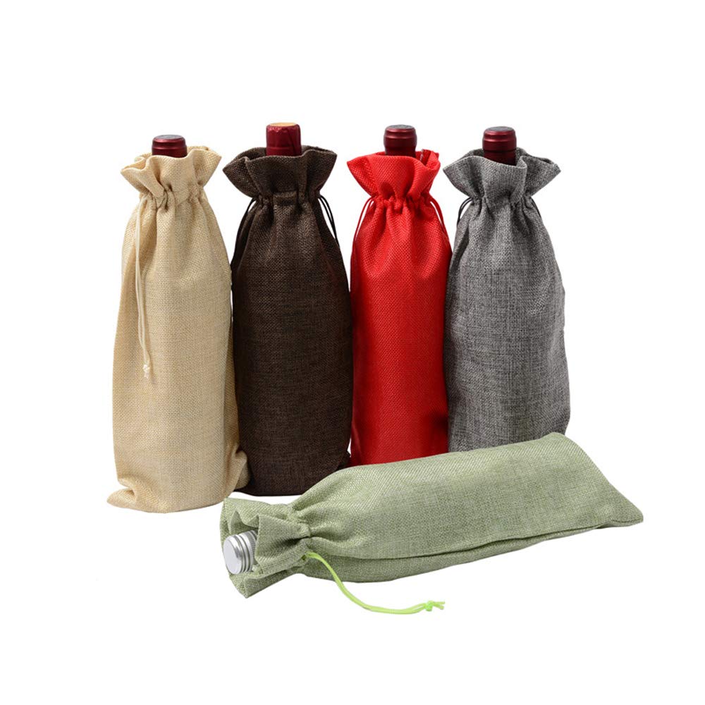 10-Piece Reusable Burlap Wine Gift Bags with Drawstring - Eco-Friendly Linen Champagne Bags for Liquor Bottles - Perfect for Wine Tasting, Christmas, Weddings, Housewarming, Birthdays & Holiday Parties (Grey) - Elegant & Sustainable Party Favors for Any Celebration