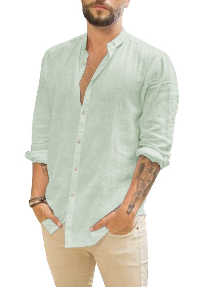 Men's Linen Shirts Long Sleeve - Casual Button Down Cotton Shirt for Summer | Lightweight Breathable Beach Shirt for Outdoor Activities & Vacation Wear