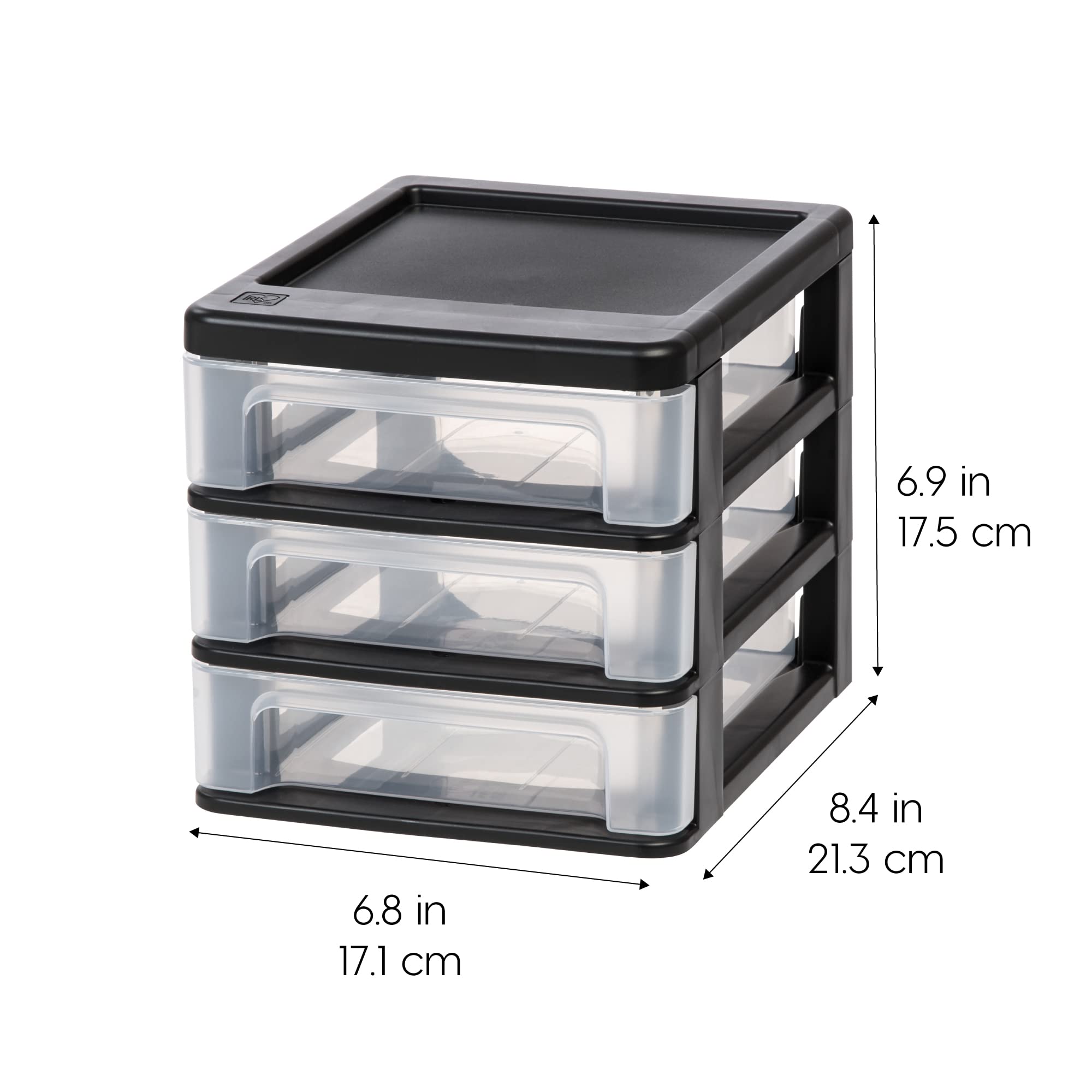 IRIS USA 3-Drawer Plastic Stacking Storage Organizer, 4-Pack - Black Small Desk Organizer for Makeup, Nail Polish, Stationery, Craft Supplies | Perfect for Bathroom, Office, Kitchen & Garage Organization