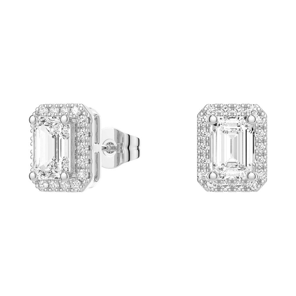 4.14 Carat Emerald Cut Moissanite Halo Stud Earrings - 14K Gold Plated Bridal Jewelry for Wedding, Anniversary & Special Occasions
