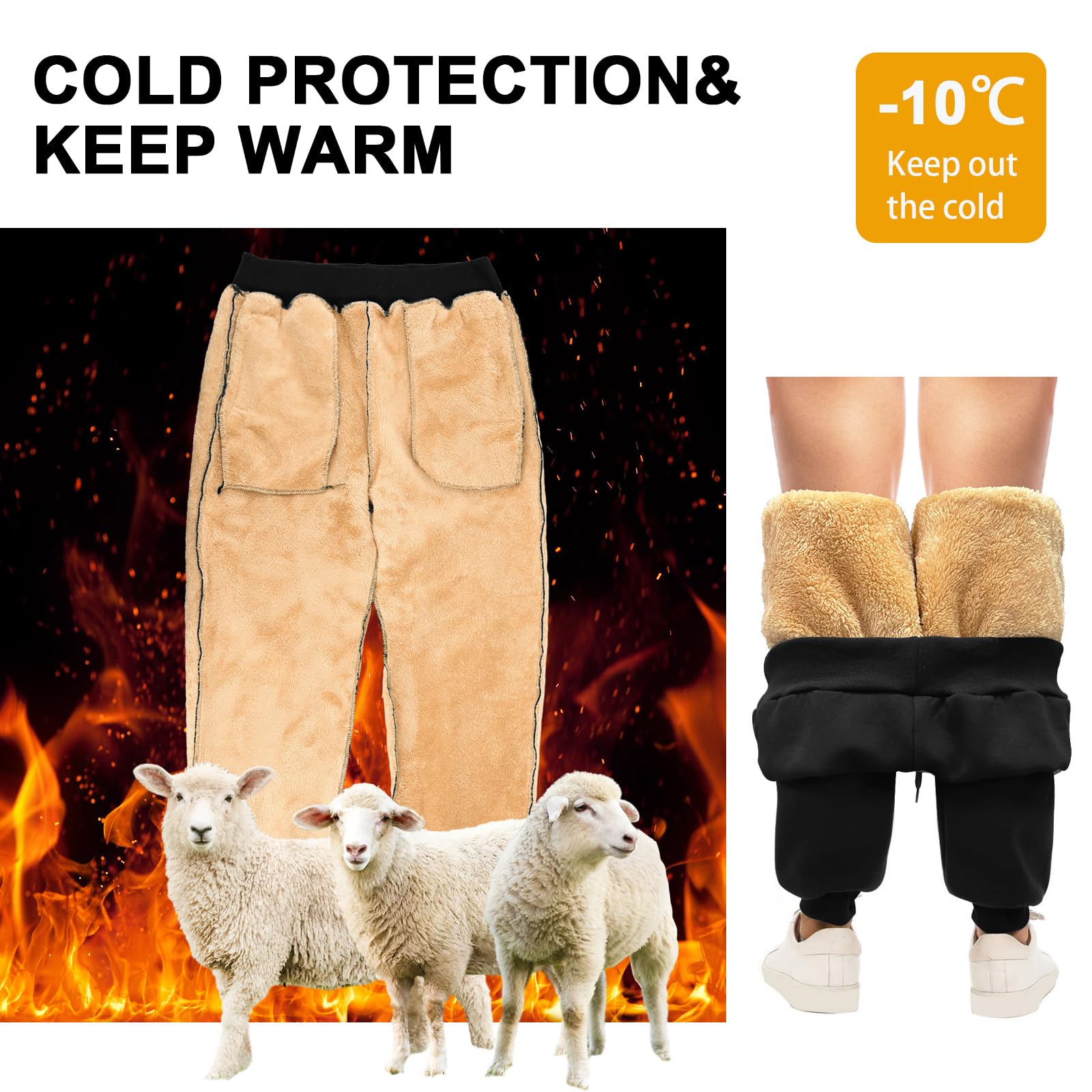 **Xukk Men's Fleece-Lined Sweatpants - Winter Warm Sherpa Joggers with Zipper Pockets & Drawstring - Comfortable Athletic Pants for Running, Lounging & Outdoor Activities**