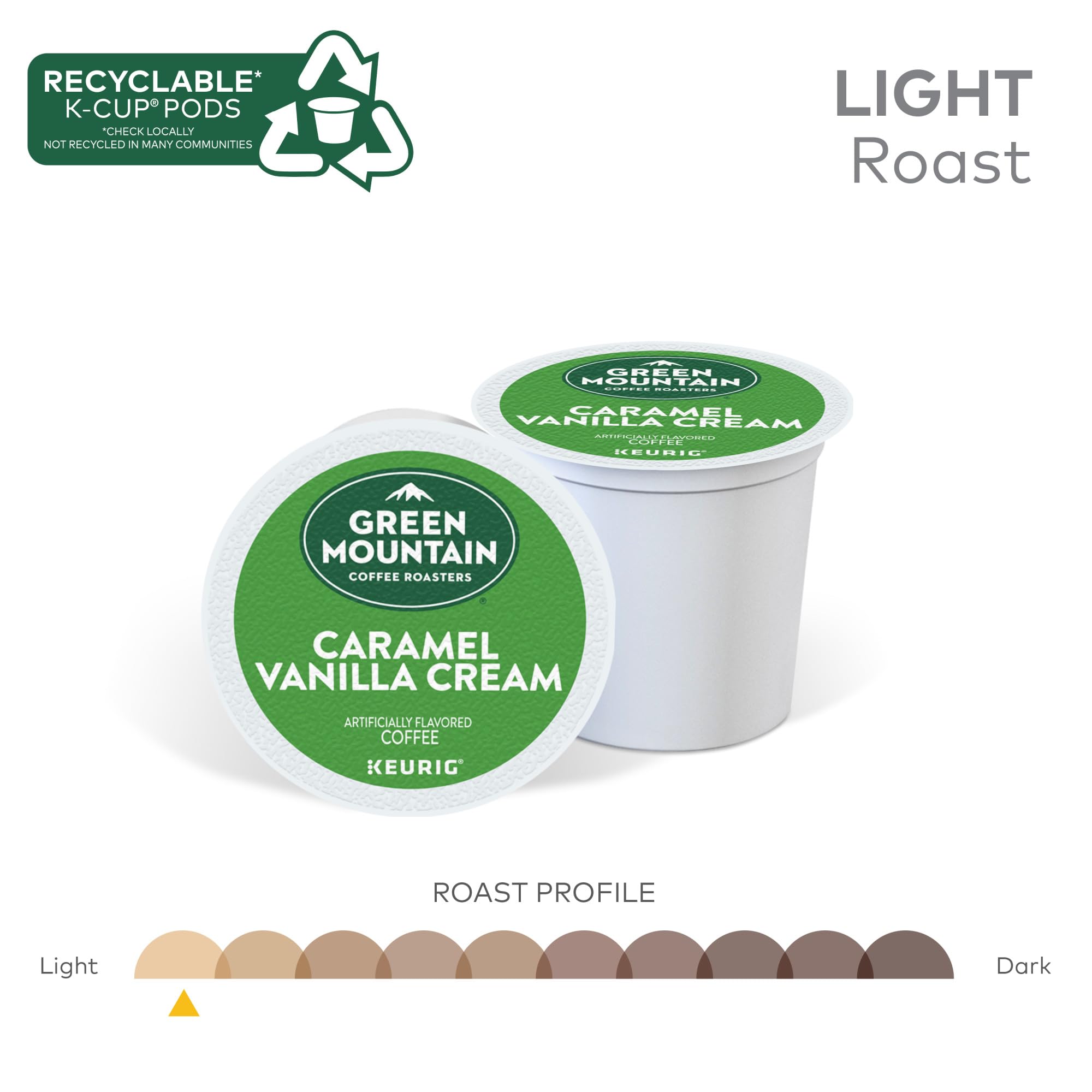 Green Mountain Coffee Roasters Caramel Vanilla Cream Light Roast K-Cup Pods - 96 Count for Keurig Single-Serve Brewers | Perfect for Morning Coffee & Office Break