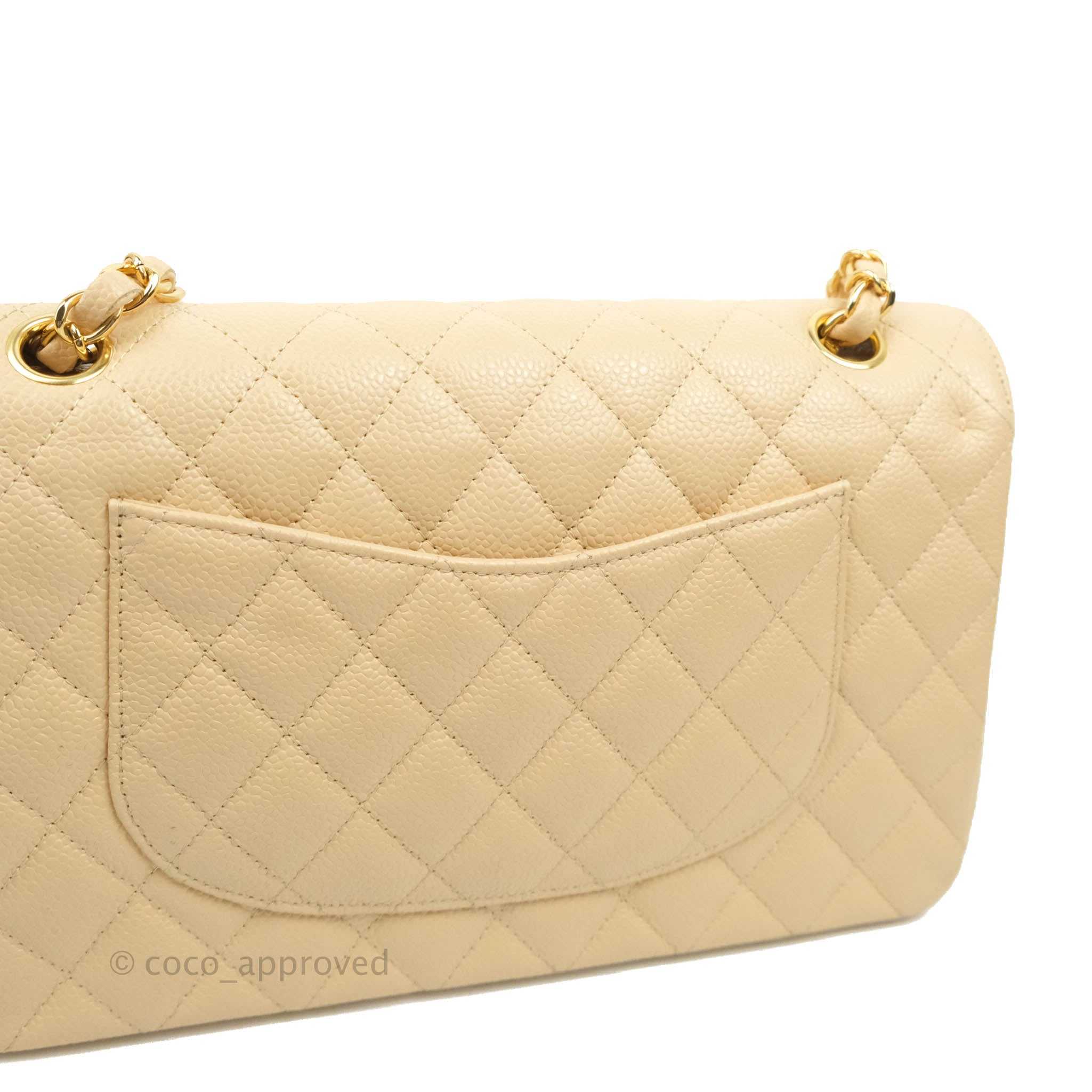 Chanel Classic Medium Double Flap Bag Quilted Beige Caviar Leather with Gold Hardware - Luxury Designer Handbag for Women, Perfect for Work, Date Night & Special Occasions