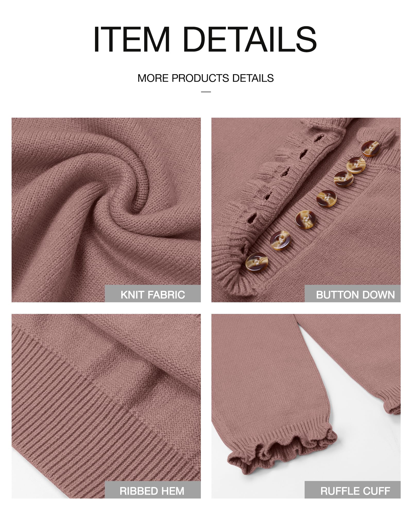 BTFBM Women's Knit Sweaters 2025 - Long Sleeve Button Down Ruffle Crew Neck Pullover Tops for Fall & Winter | Casual Office Wear, Date Night Outfits, Holiday Party Fashion