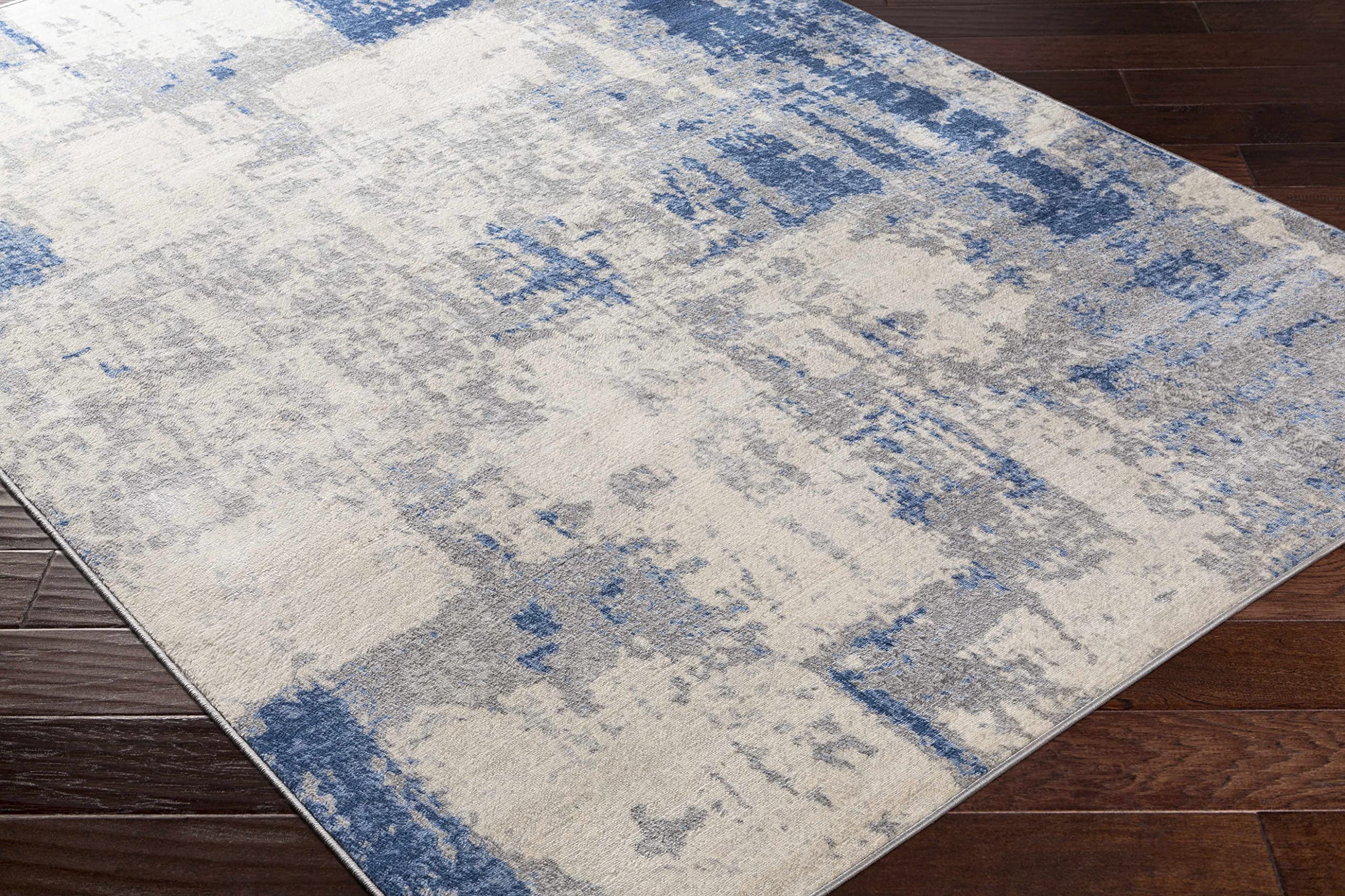 Premium Hauteloom Gerton Modern Area Rug for Living Room & Bedroom - Navy, Gray, Denim - 8'10