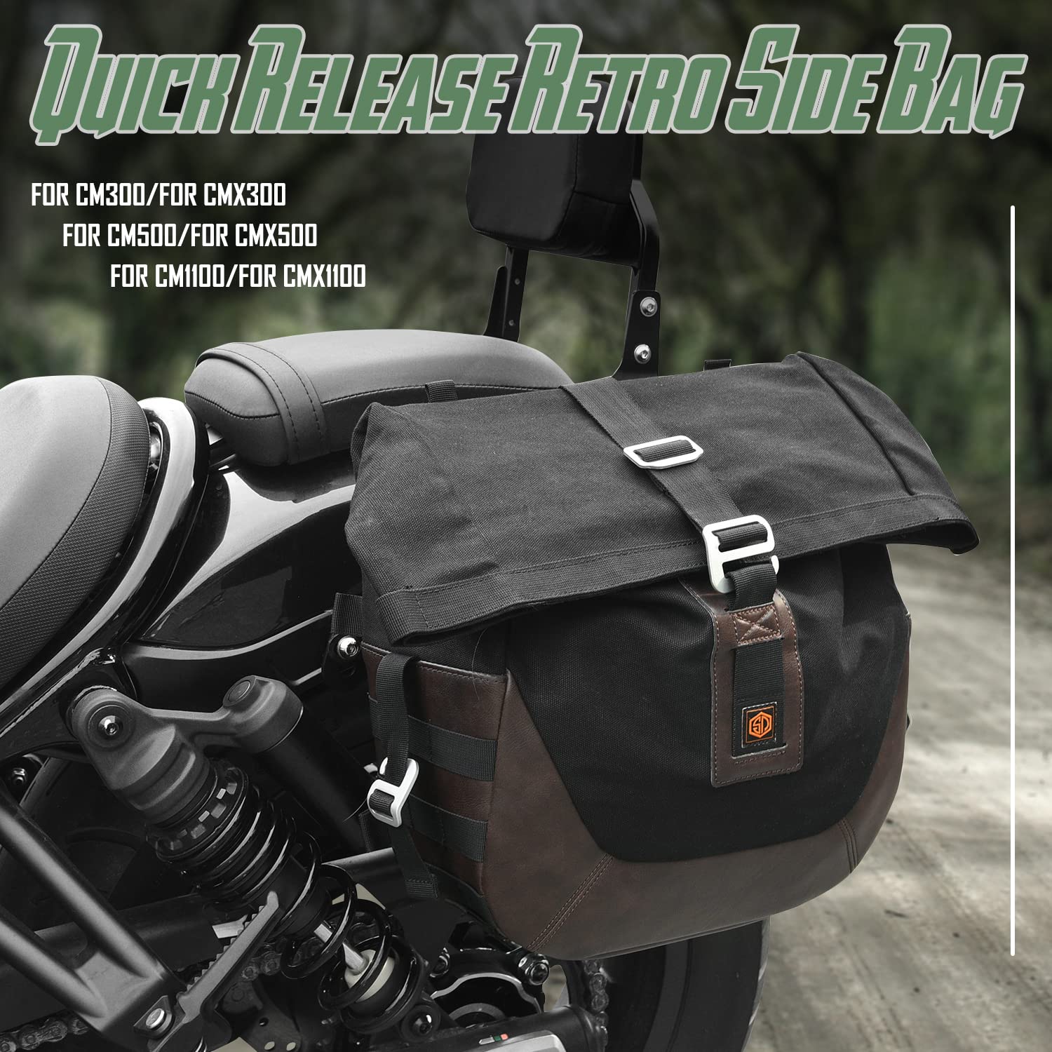 Motorcycle Quick Release Saddlebags - Waterproof Side Bags for Touring & Travel - Compatible with Honda Rebel CMX1100 CM1100 CMX 1100 - Perfect for Long Rides, Commuting & Road Trips