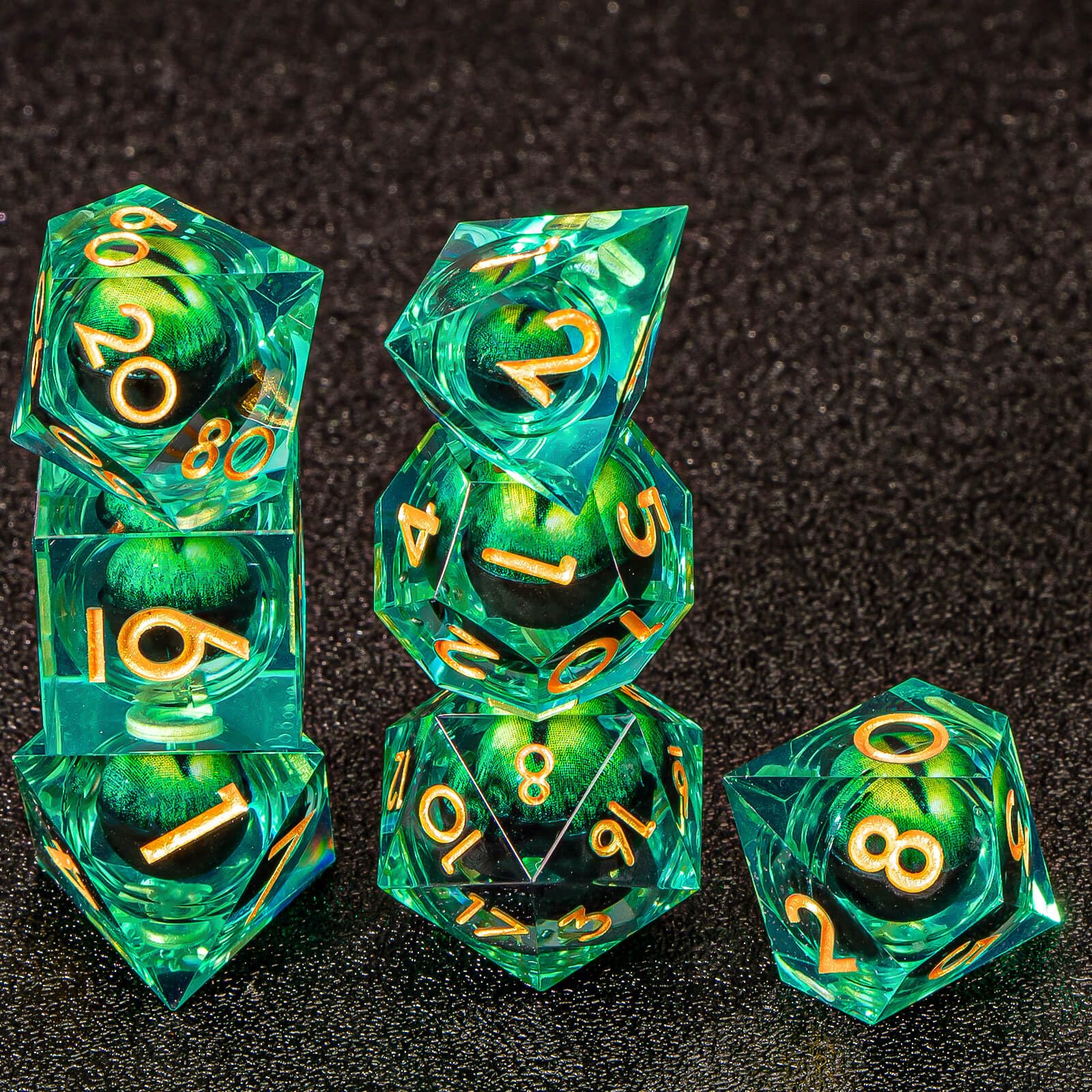 KERWELLSI 7Pcs Liquid Core Dragon Eye DND Dice Set - Sharp Edge Resin Polyhedral RPG Dice (D20 D12 D10 D8 D6 D4) with Gift Box for Dungeons & Dragons, D&D Game Night & Tabletop Roleplaying