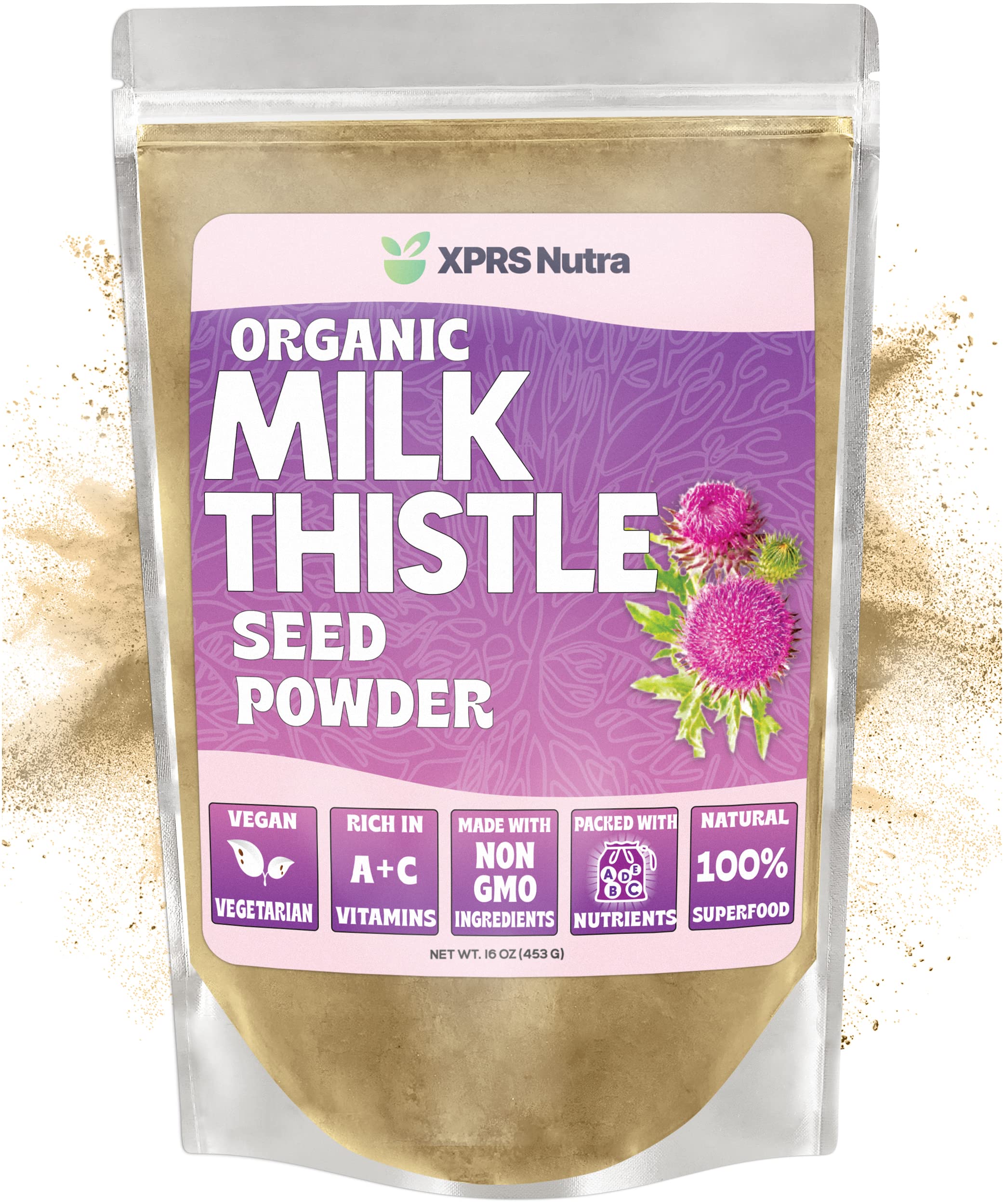 Organic Milk Thistle Seed Powder - Premium Silymarin & Antioxidant Rich Supplement for Liver Health - Vegan, Non-GMO, 16oz - Supports Detox & Digestive Wellness for Daily Wellness Routine