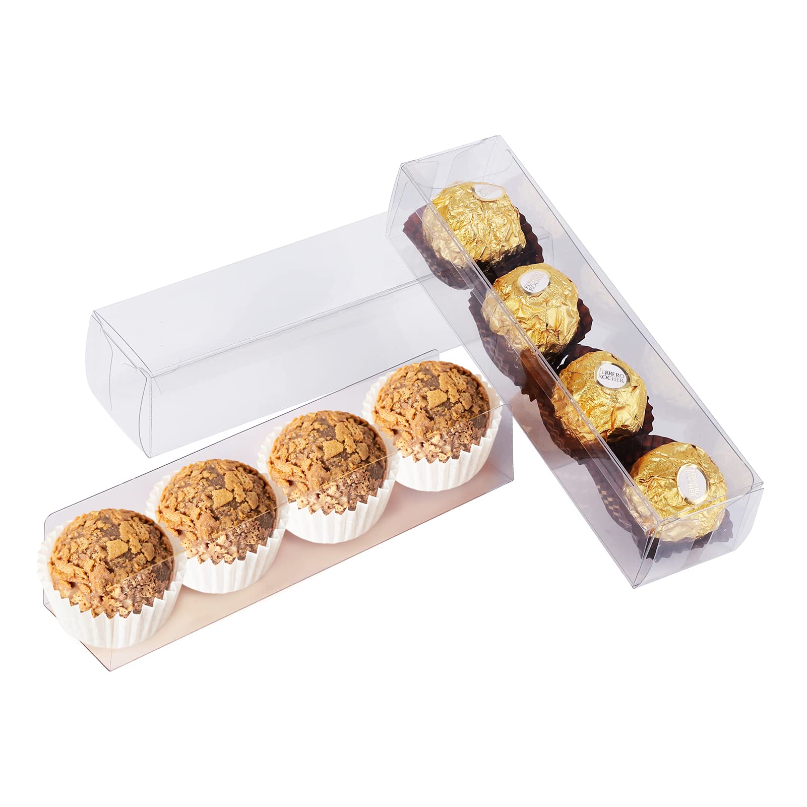 PAKIPER 50-Pack Clear PET Plastic Gift Favor Boxes with Inserts - 6.3