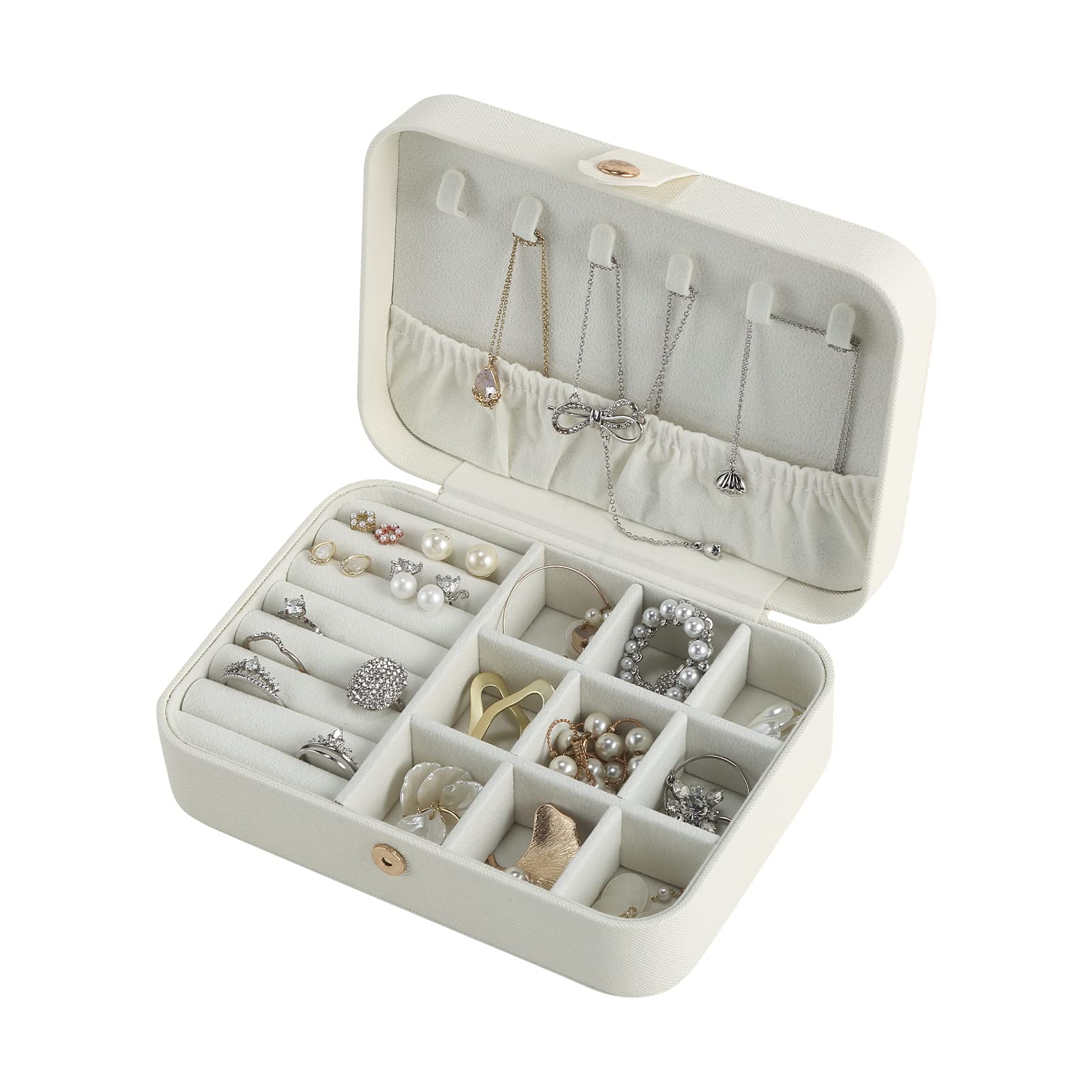 CASEGRACE Portable Jewelry Organizer Box for Women - Compact Travel Jewelry Case with Storage for Earrings, Necklaces, Rings & Bracelets - Perfect for Travel, Home & Gift Giving - White