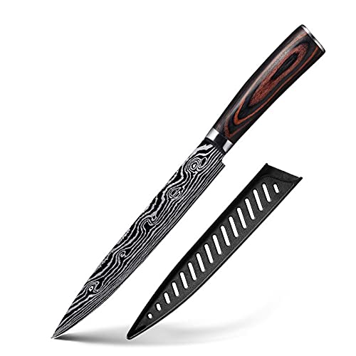 Premium Damascus Steel Knife Set - 10-Piece Professional Chef Knives with Laser Etched Pattern, 5Cr15MoV Stainless Steel Kitchen Cutlery Set - Perfect for Home Cooking, Restaurant Use & Gift Giving (1-Piece Value Set)