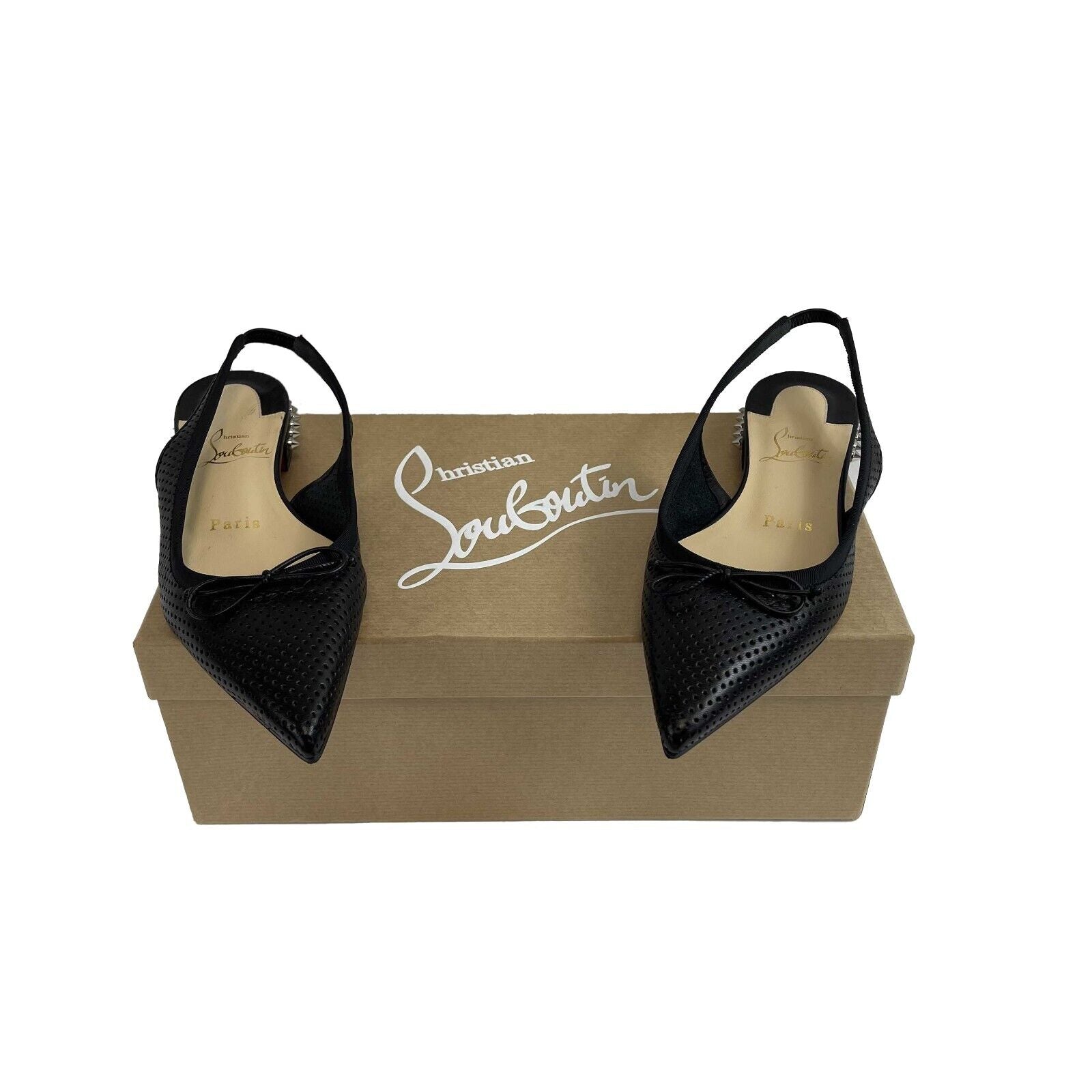 Christian Louboutin Hall Sling Spike Studded Heel Leather Flat Sandals - Women's Size 35.5 (US 5.5) - Perfect for Parties, Weddings & Evening Events