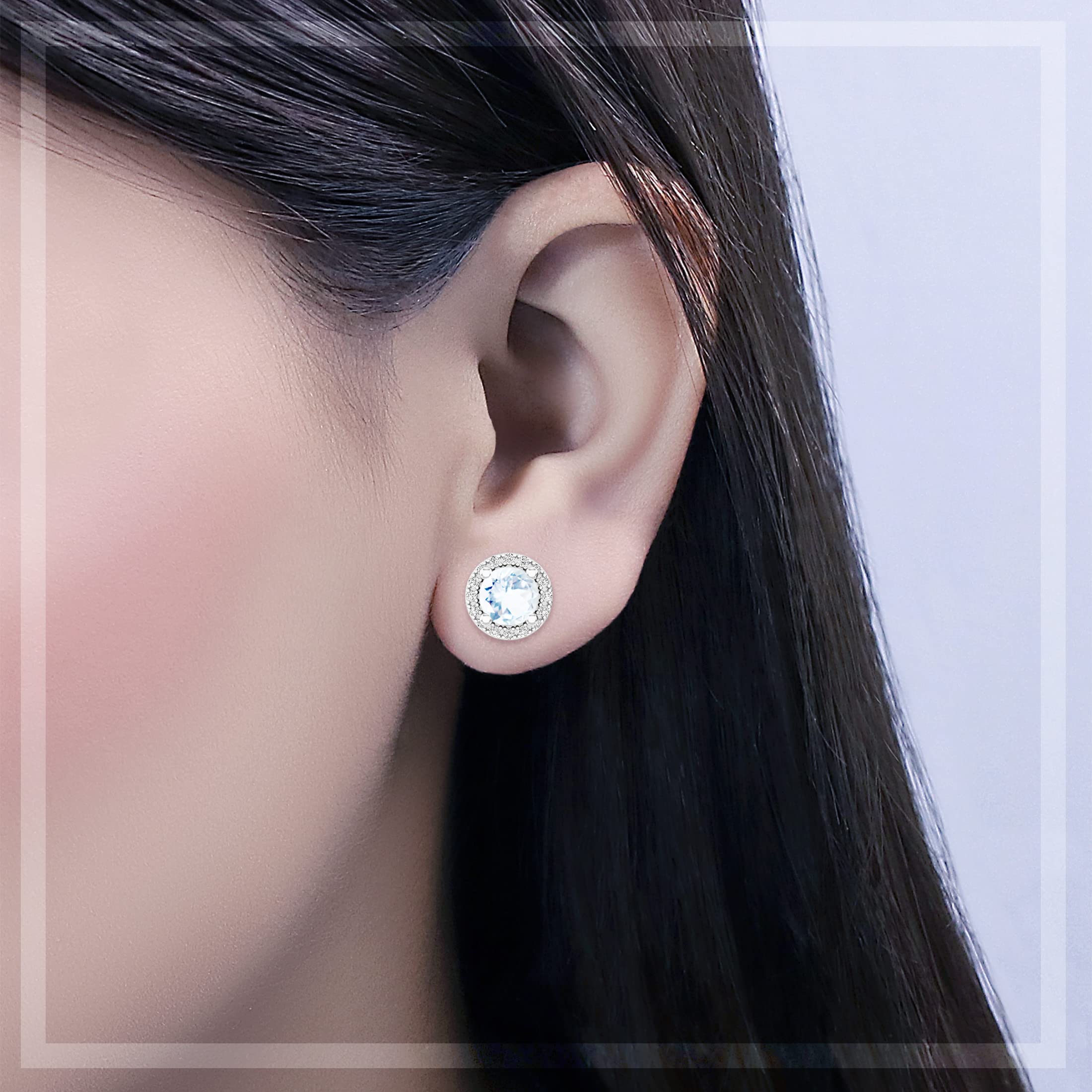 Dazzlingrock 6mm Round Gemstone Stud Earrings for Women - White Diamond Halo, Screw Back, Solid White Gold | Perfect for Weddings, Parties & Special Occasions