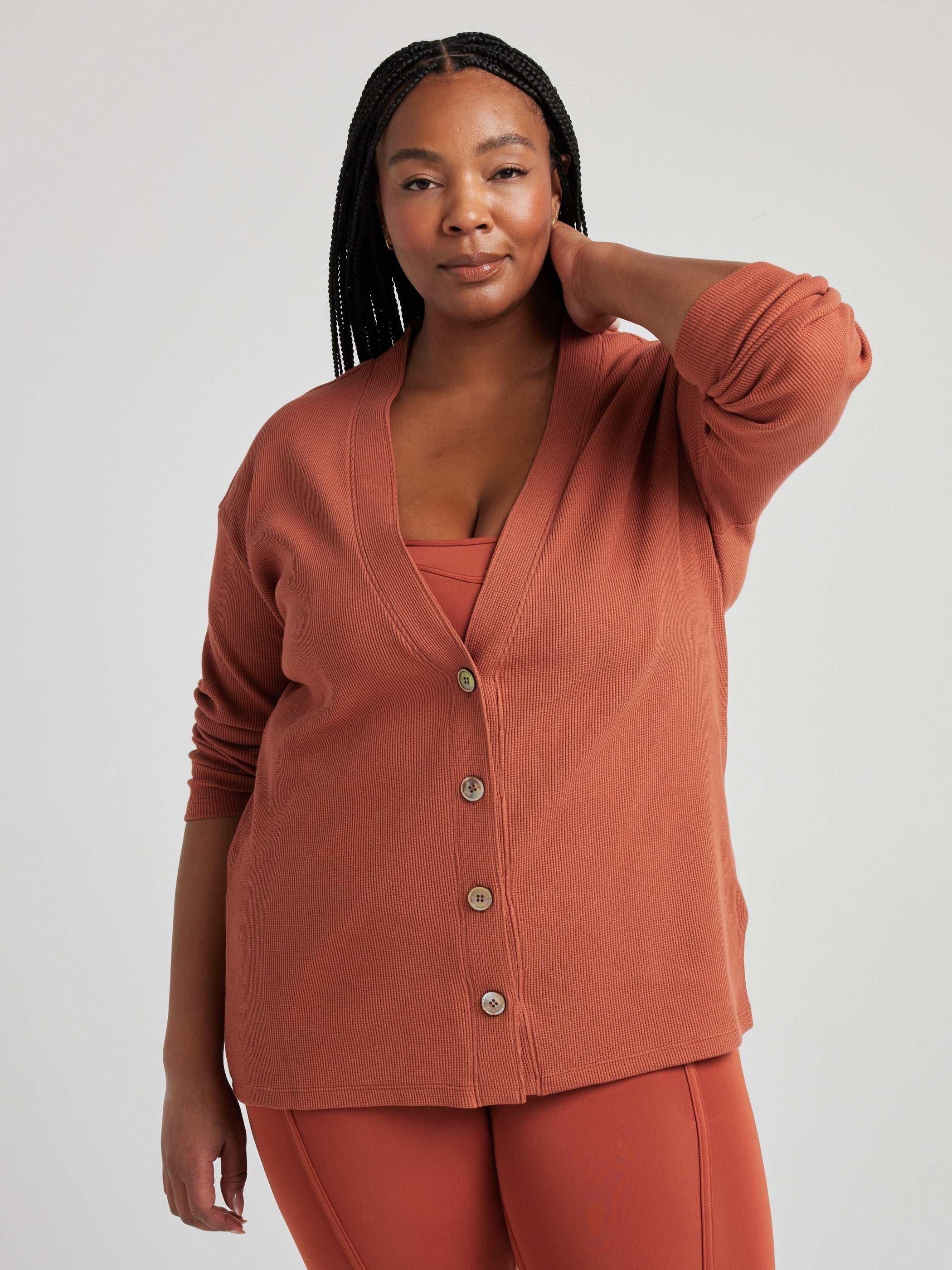 Cozy Soft Baked Clay Relaxed Cardigan for Women - Lightweight Knit Sweater for Fall & Winter | Perfect for Casual Outfits, Office Wear & Lounging at Home