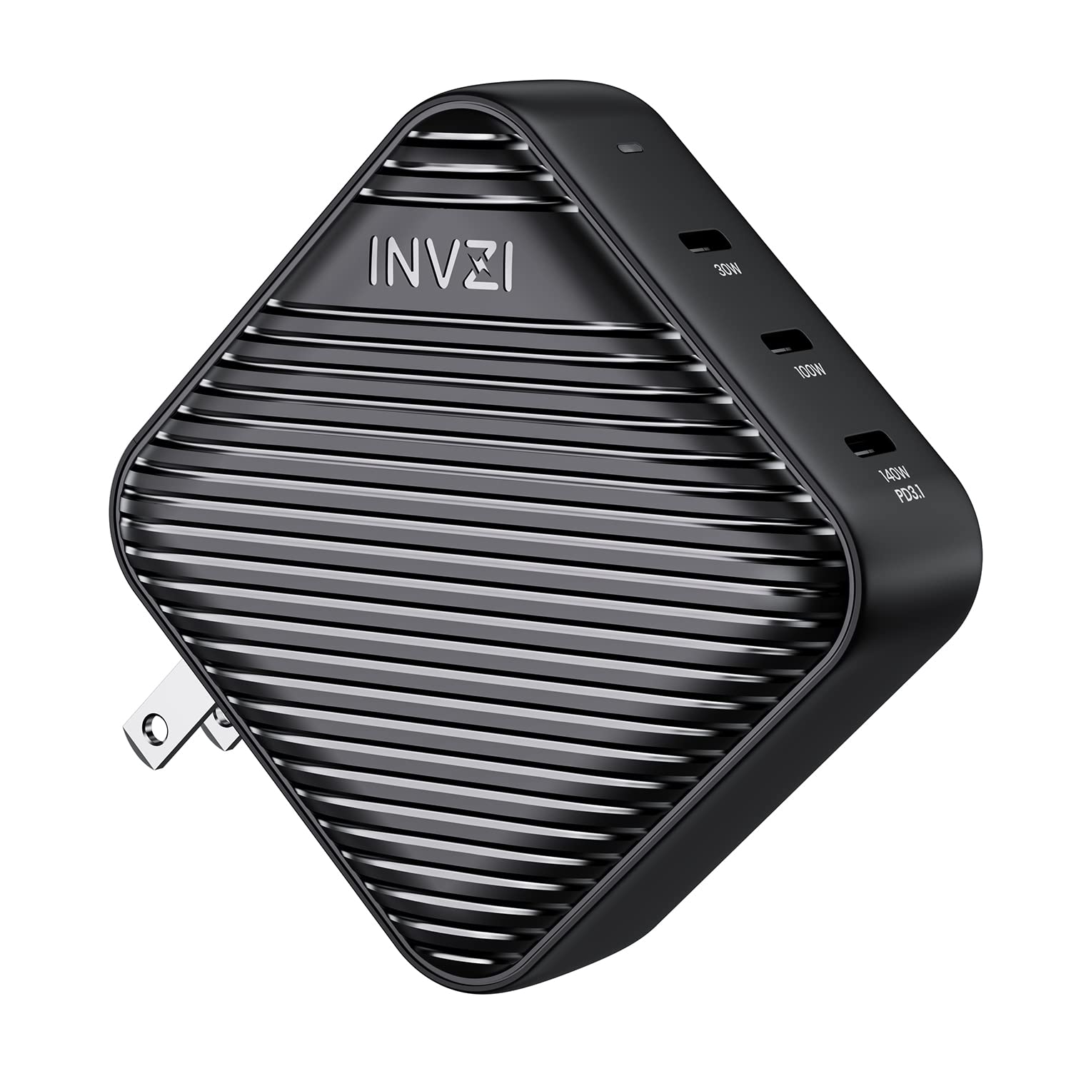 INVZI GaNHub 140W USB C Fast Charger, PD 3.1 GaN Wall Charger 3-Port Foldable Power Adapter for MacBook Pro 16