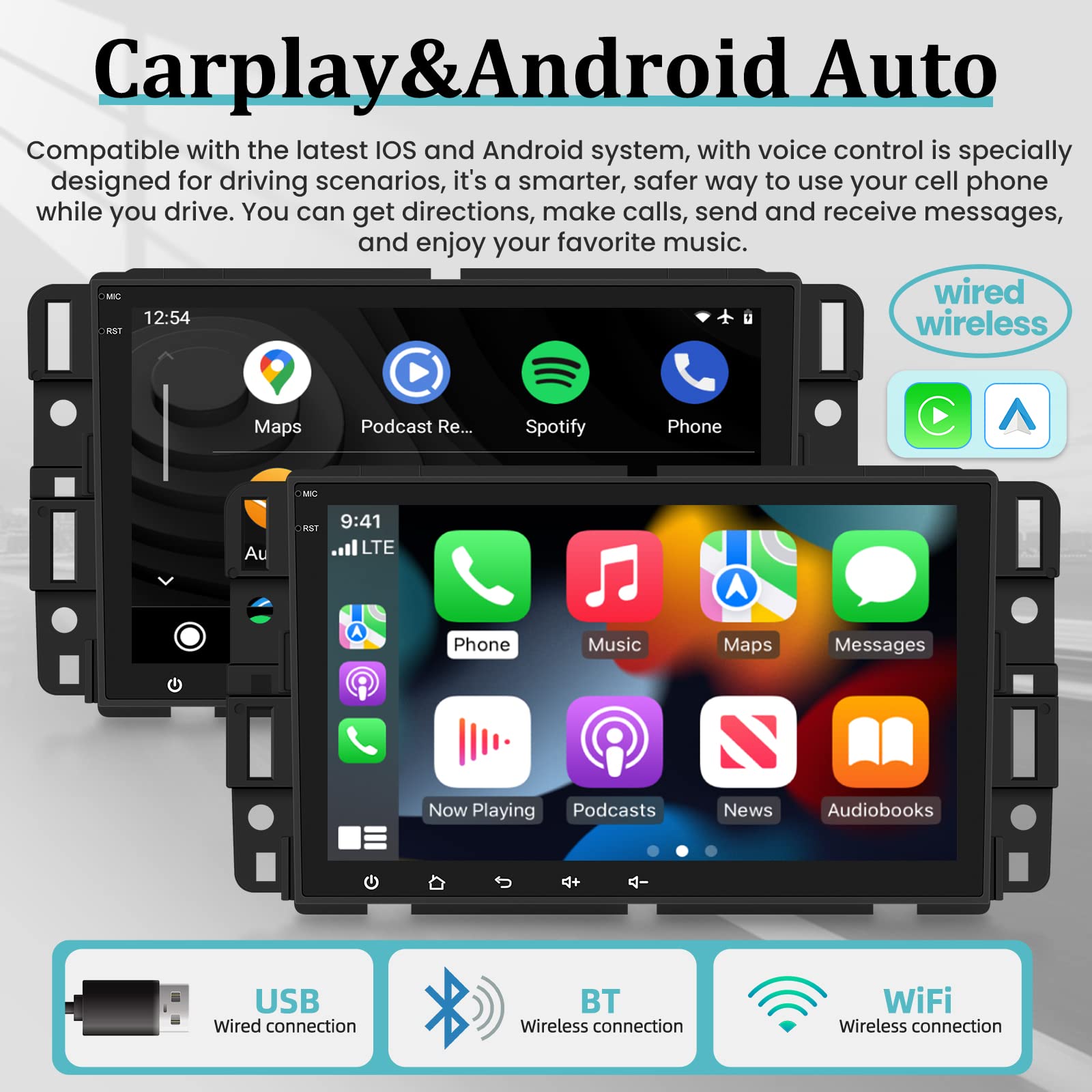 Chevy Silverado 2+64GB Android Car Stereo with Wireless Apple CarPlay & Android Auto - 2.5D Touchscreen GPS WiFi HiFi Radio for GMC Chevrolet Buick Hummer + AHD Backup Camera & Mic | In-Car Entertainment & Navigation System