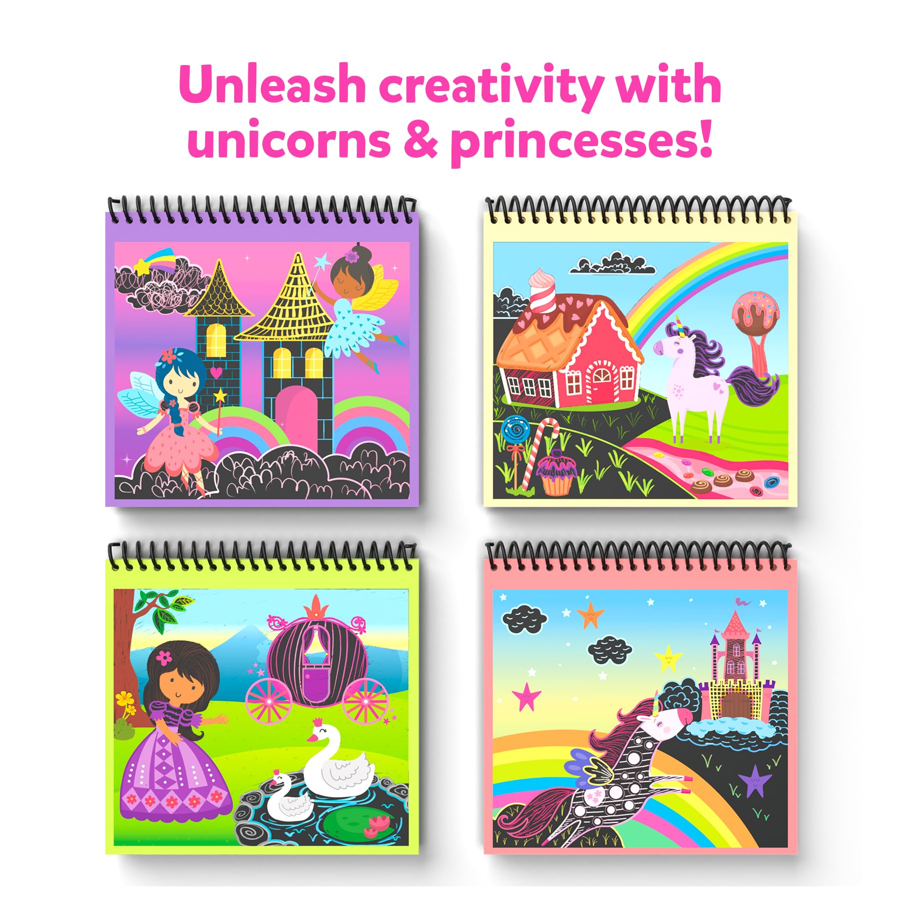 Skillmatics Scratch Art Book for Kids - Unicorns & Princesses DIY Craft Kit with 30+ Scratch Stickers, Travel Toys & Creative Supplies | Perfect Gift for Girls & Boys Ages 3-8 | Fun Activities for Birthday Parties, Road Trips & Rainy Day Play
