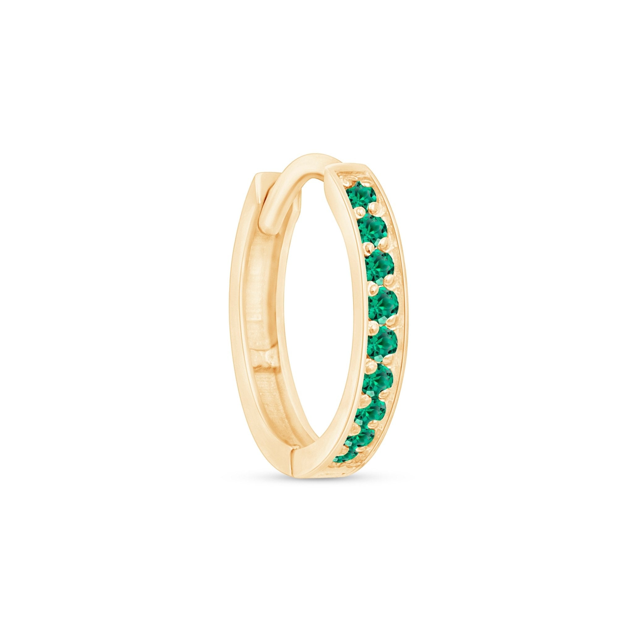 14K Solid Yellow Gold Emerald Cartilage Hoop Earrings - Elegant Dainty Jewelry for Women, Perfect for Everyday Wear & Special Occasions