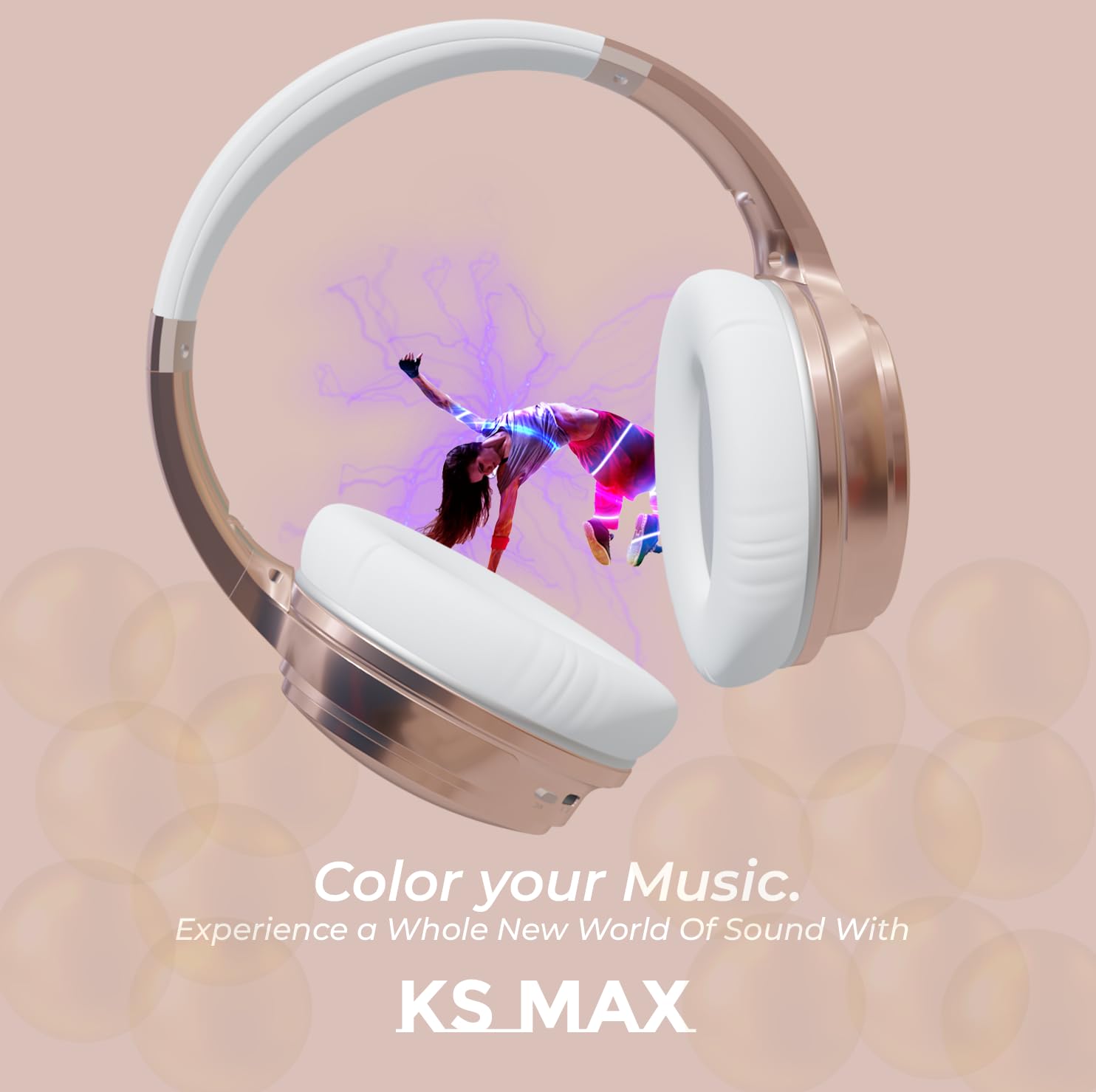 Kionex KS MAX Active Noise Cancelling Wireless Bluetooth Headphones - Over Ear Headset with Deep Bass, Low Latency & Soft Memory Foam Ear Cups (Rose Gold) | Perfect for Travel, Work & Music Lovers