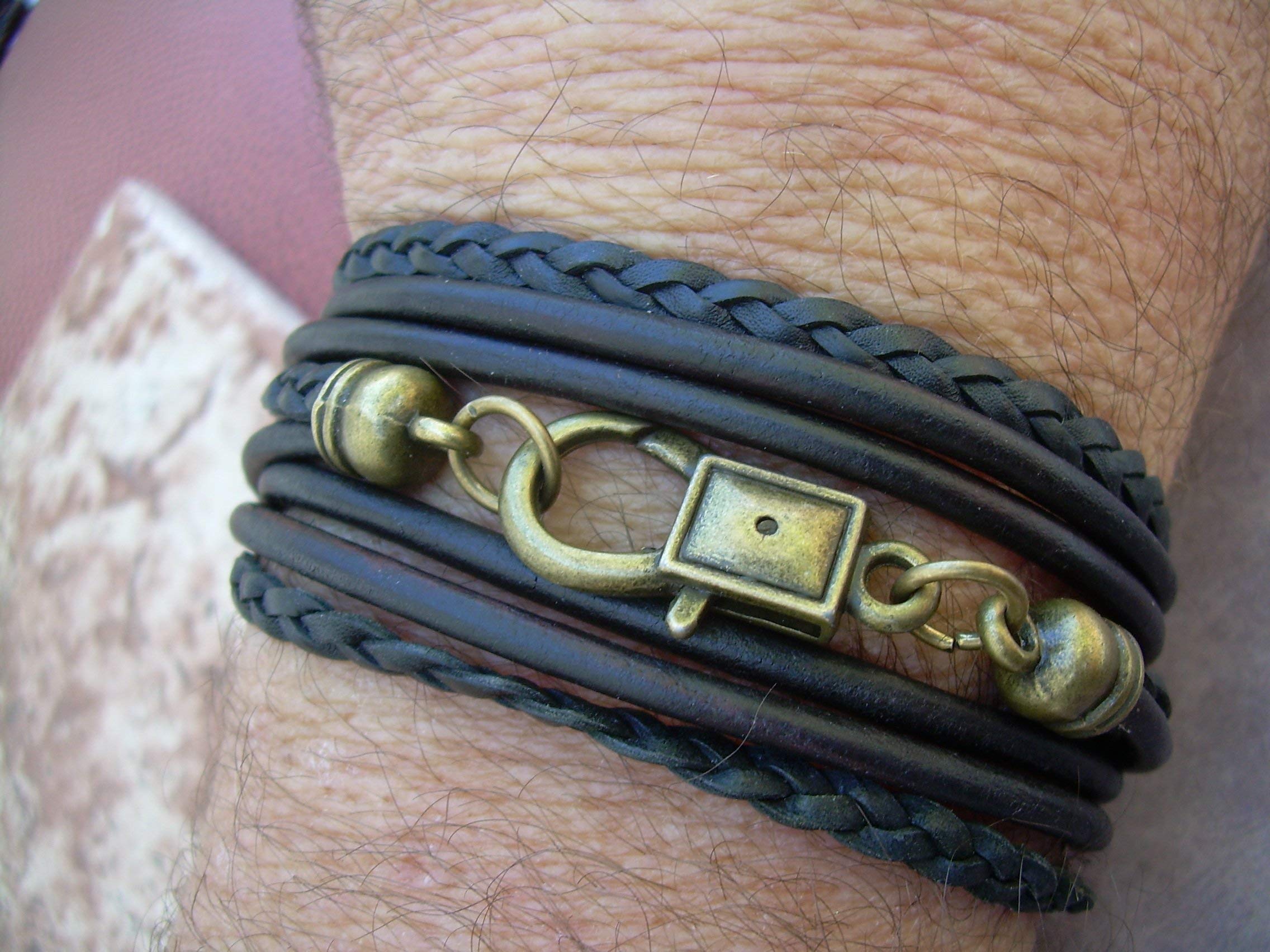 Handmade Leather Bracelet for Men & Women - Triple Wrap Triple Strand Design in Antique Bronze | Stylish Unisex Jewelry for Groomsmen, Gifts & Everyday Wear