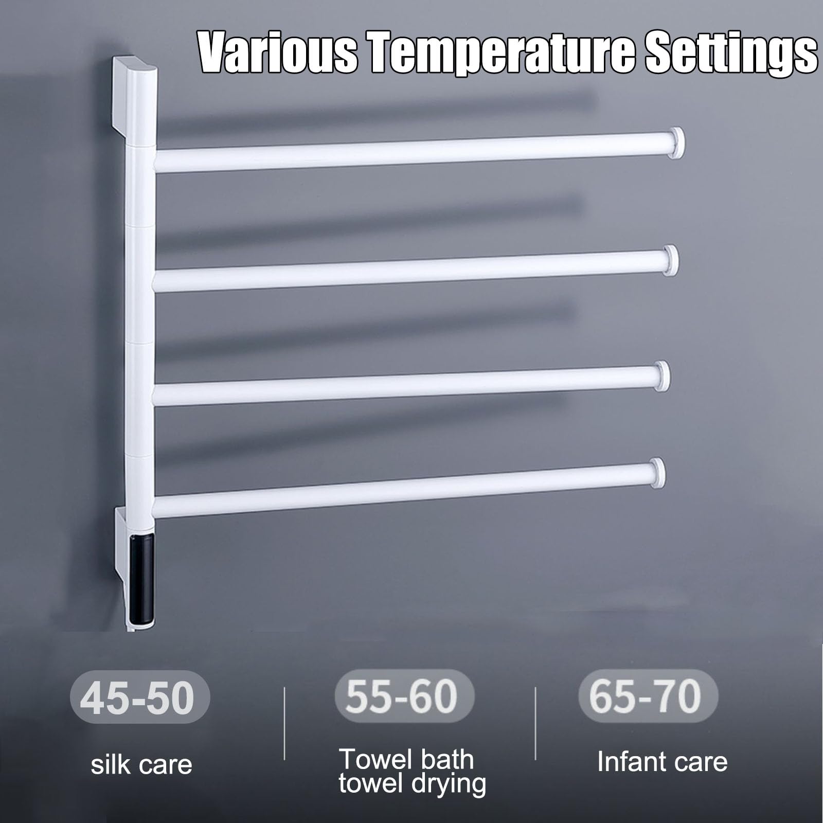 Rotatable Electric Heated Towel Rack - Wall Mounted Bathroom Towel Warmer with Timer & Temperature Control, White - Perfect for Spa-Like Luxury & Warm Towels After Shower/Bath