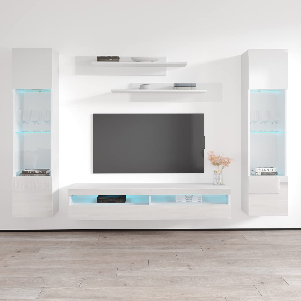 Modern Floating TV Stand with Storage & LED Lights - Wall-Mounted Entertainment Center for Bedroom & Living Room - 35