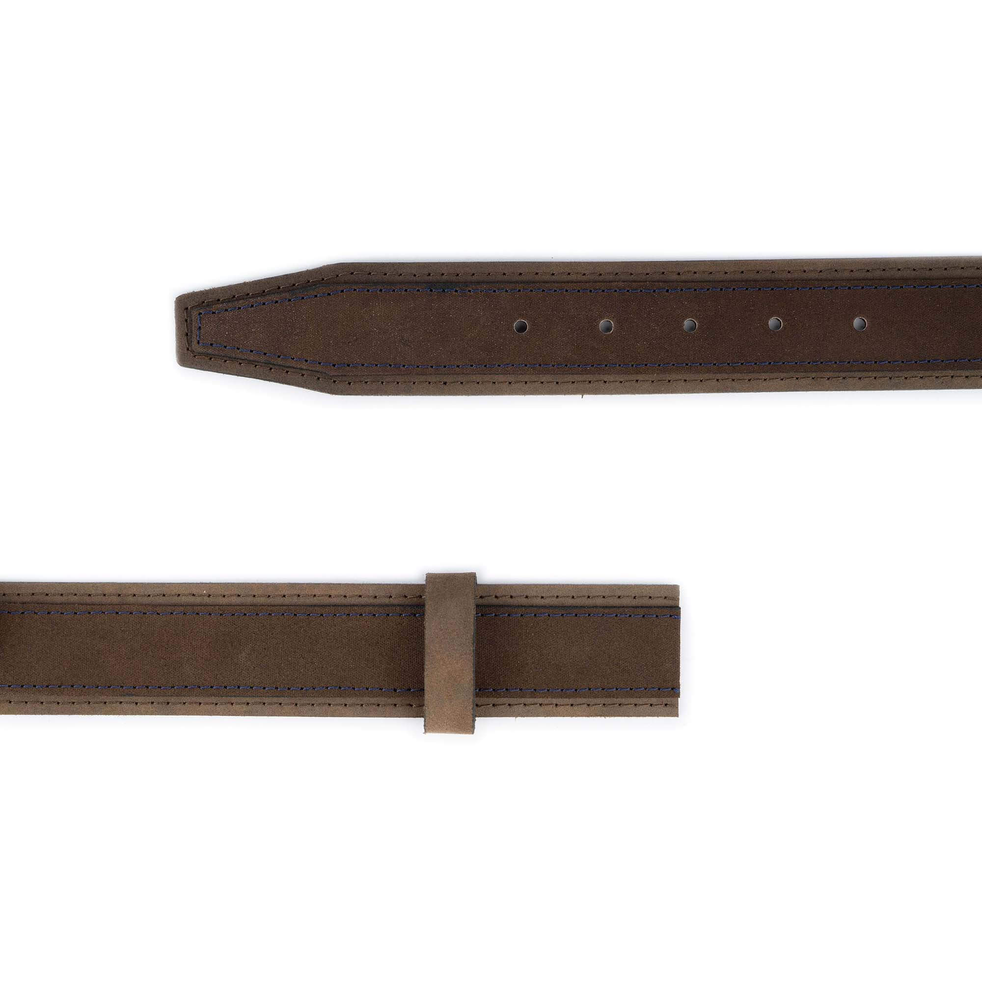 Genuine Brown Suede Leather Belt with Ferragamo Style Buckle - Adjustable Waist Strap with Blue Stitching for Men | Perfect for Business, Casual & Formal Outfits