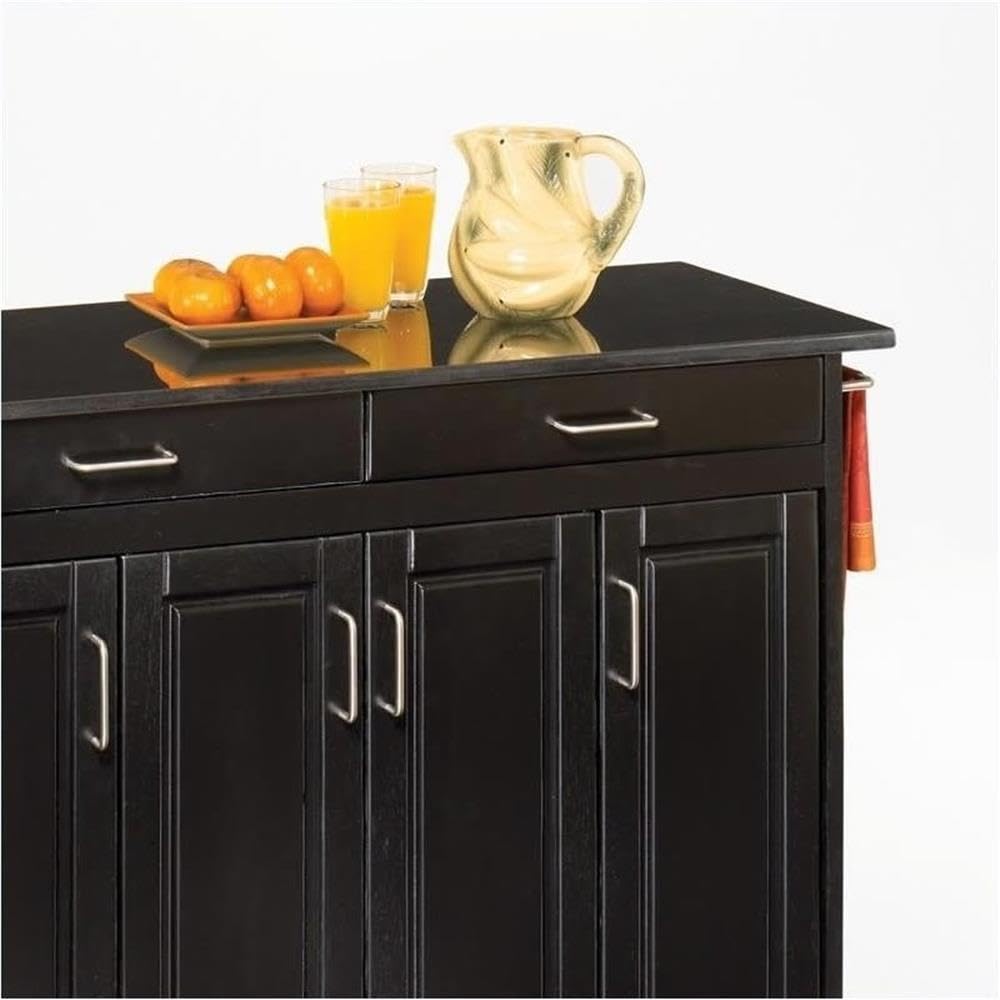 Hawthorne Collections 49-Inch Black Granite Top Kitchen Island Cart with Wheels | Mobile Prep Station for Small Spaces, Breakfast Bar & Extra Counter Space