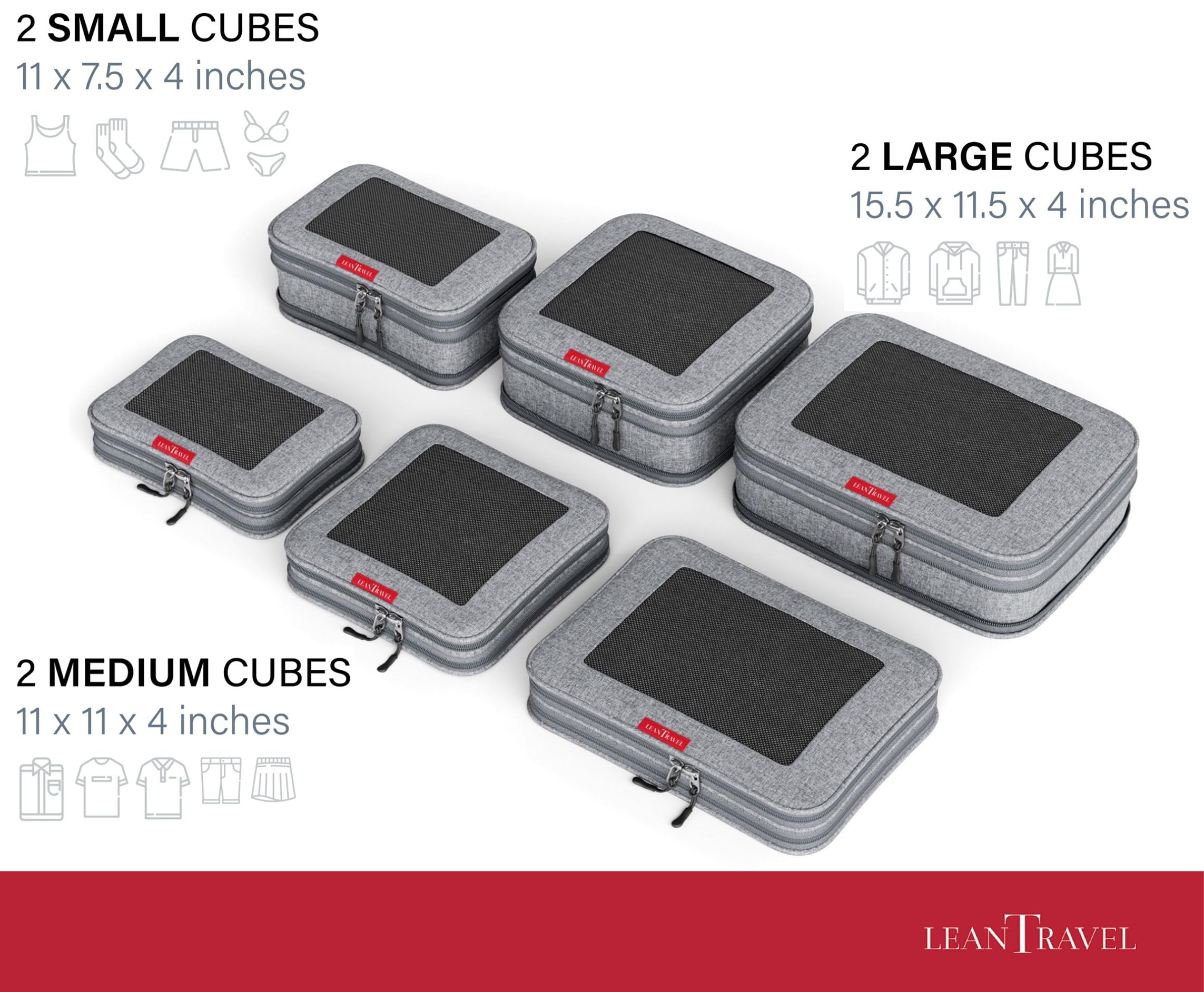 Premium Compression Packing Cubes for Travel Organizers - Double Zipper Design by LeanTravel | Perfect for Suitcase Organization & Efficient Packing