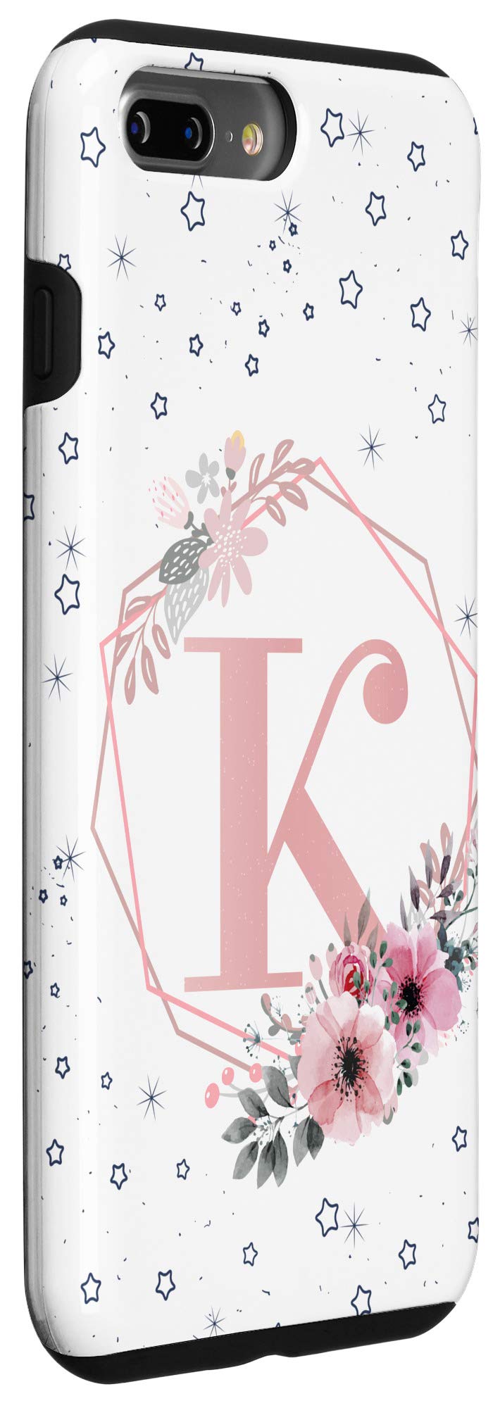 Elegant Monogram Flower Pink Phone Case for iPhone 7 Plus/8 Plus - Personalized Initial Letter K - Perfect for Daily Use, Gifts & Special Occasions