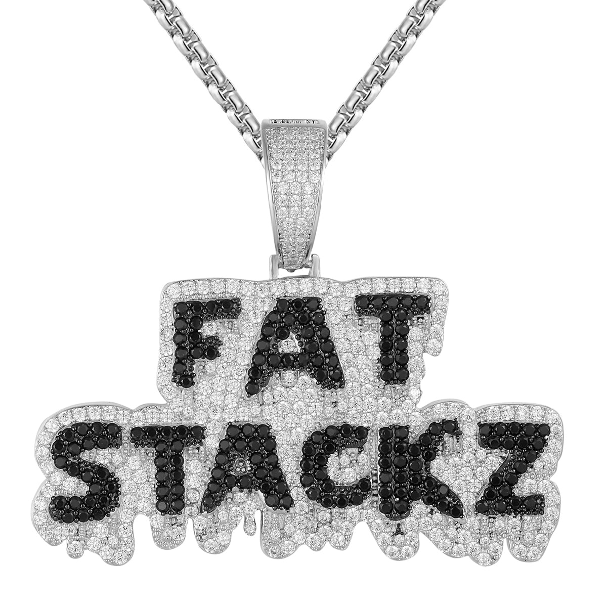 Custom Sterling Silver Fat Stackz Black Icy Dripping Pendant Chain - Hip Hop Jewelry for Men | Perfect for Rappers, Streetwear Fashion & Gift Giving