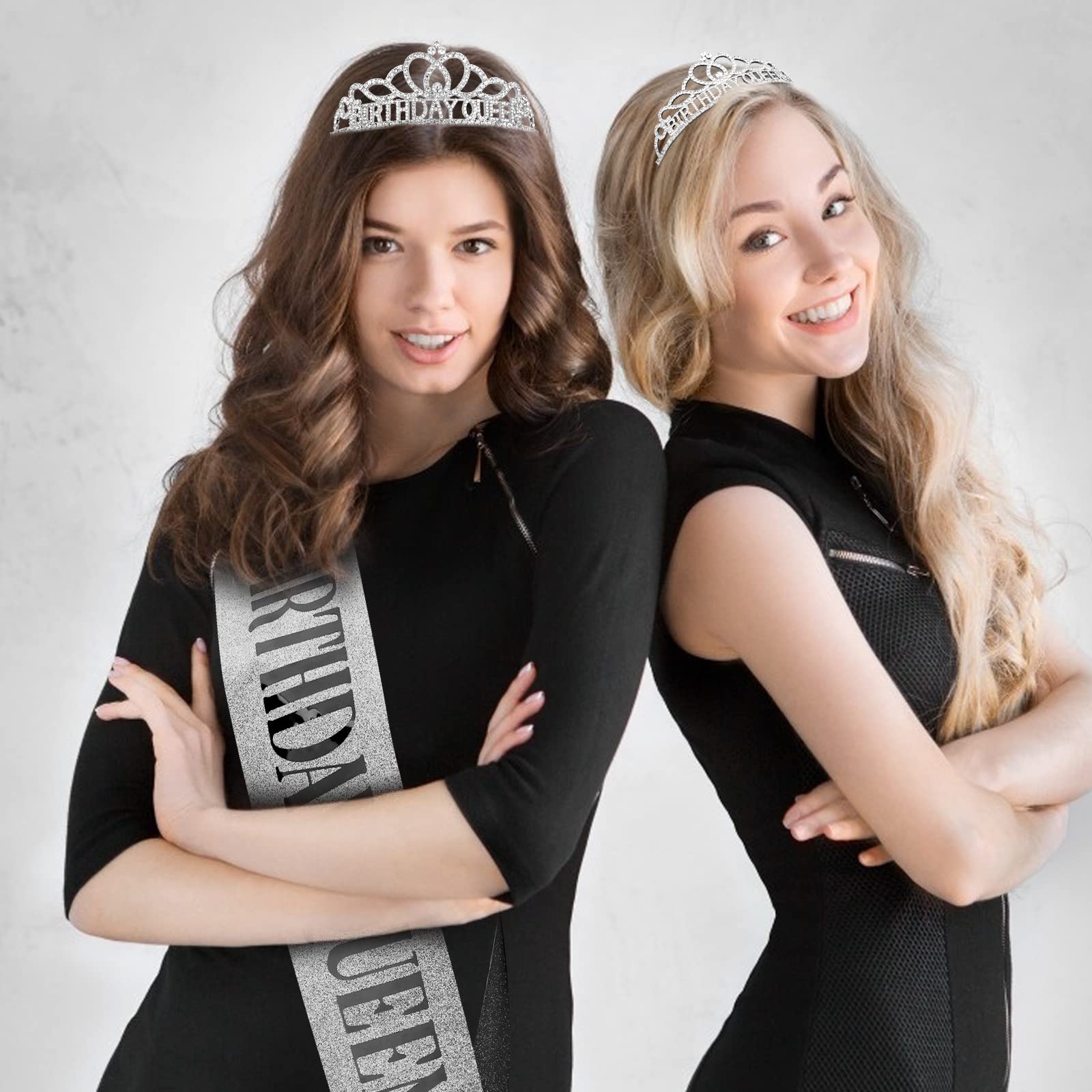 Silver Birthday Crown & Tiara Set for Women - Elegant Queen Sash & Crown for Birthday Parties, Bridal Showers, Bachelorette Events & Special Celebrations