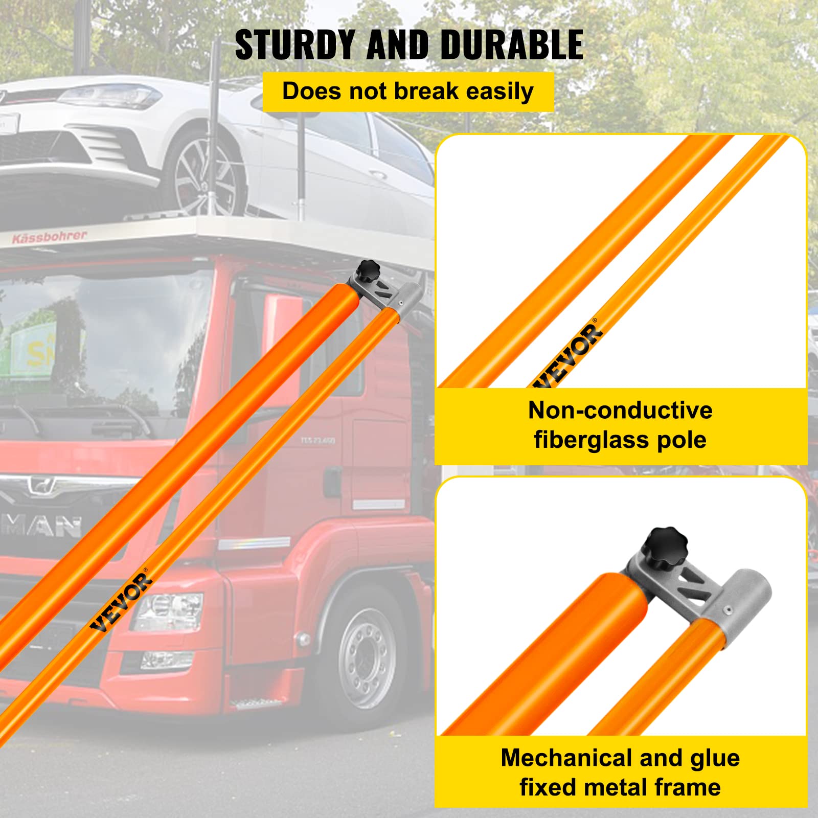 VEVOR 20' Fiberglass Truck Height Measuring Stick - Adjustable, Non-Conductive Pole with Carrying Bag | Heavy-Duty Load Height Measurement for Trucks & Car Haulers | Perfect for Warehouses, Shipping Yards & Transport Safety