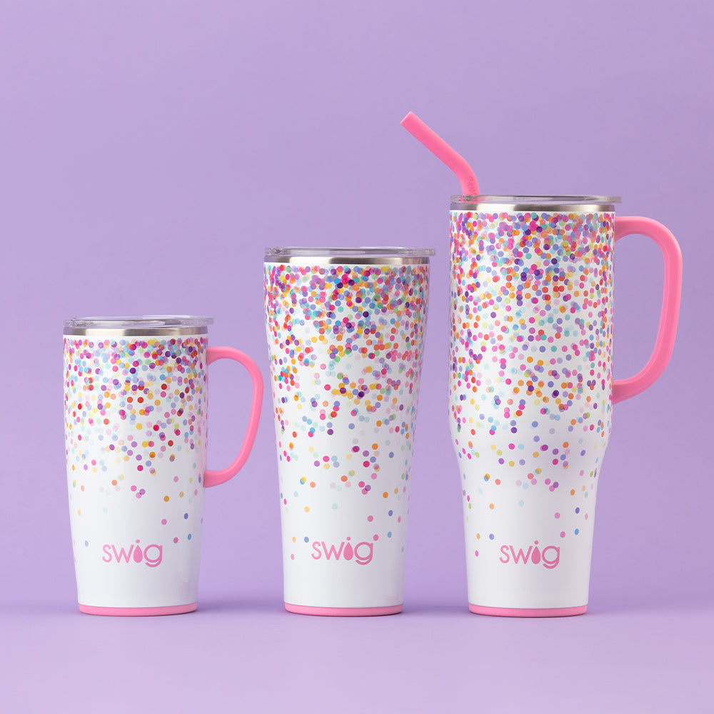 22oz Confetti Travel Mug - Insulated Stainless Steel Coffee Tumbler with Lid & Handle - Perfect for Hot/Cold Drinks On-The-Go, Commuting, Office & Outdoor Adventures